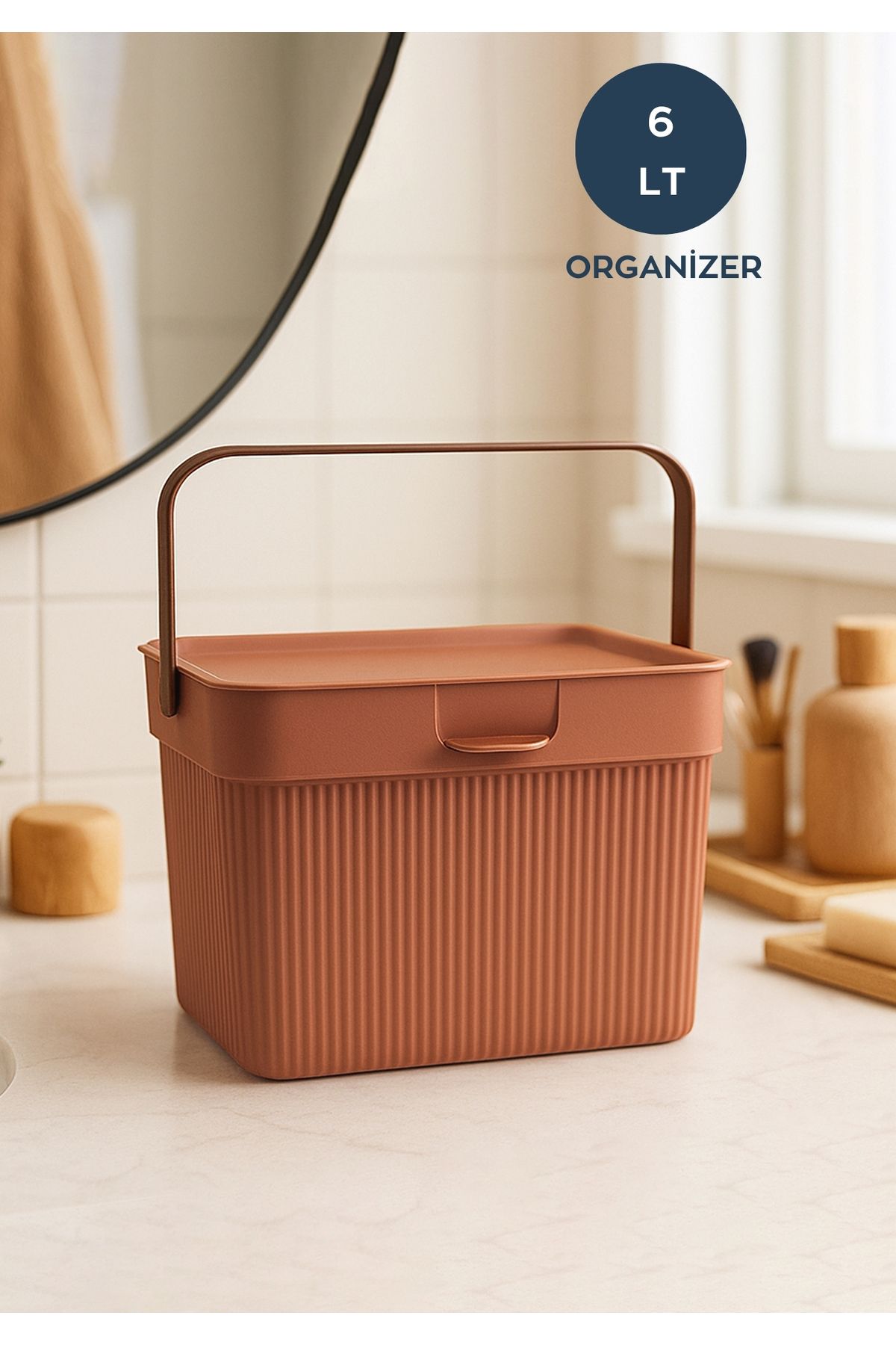 HOMİNG Homing Çok Amaçlı Kulplu Kapaklı Deterjan Kutusu Organizer 6lt Soft Kiremit