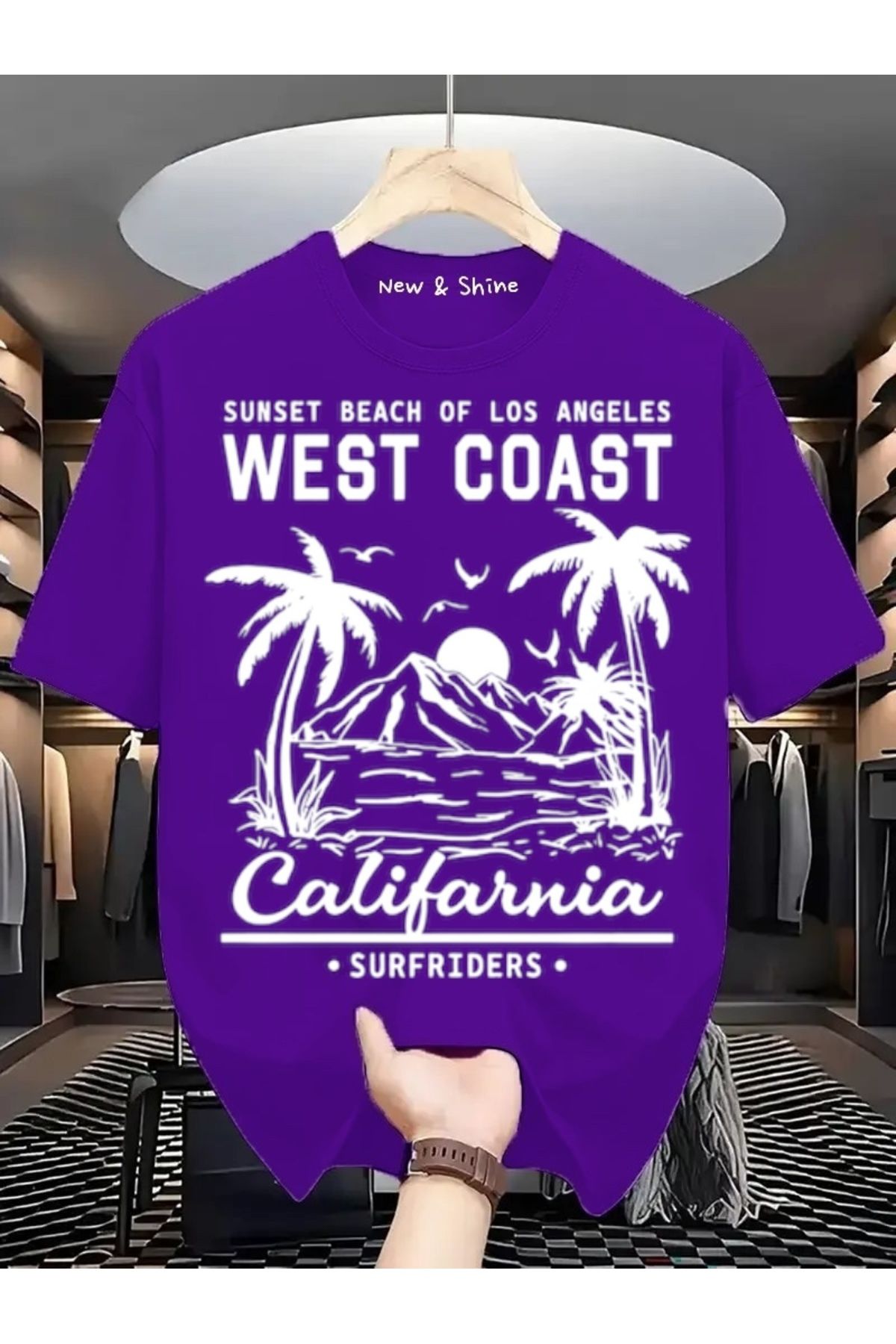 New Shine West Coast Baskılı Büyük Beden Oversize T-Shirt