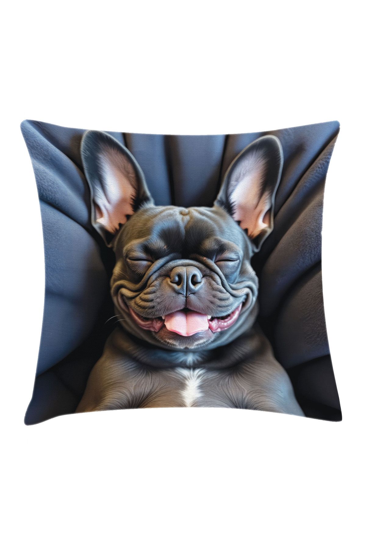 Orange Venue Frenchie Desenli Minder Kılıfı, Uyuyan Komik Fransız Bulldog, Mavi Gri ve Pembe