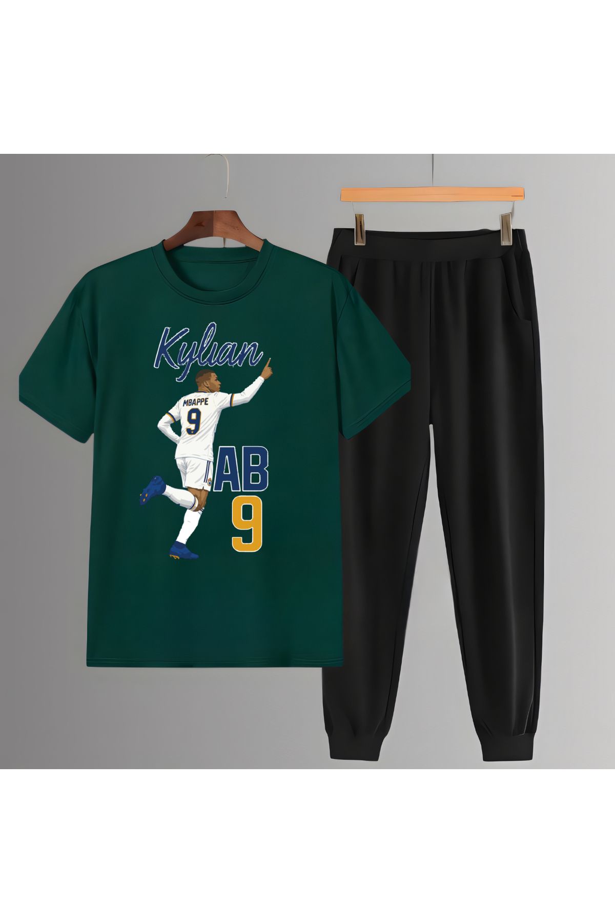 Biy Store Kylian Mbappe karikatür futbol forma baskılı unisex kısa kollu erkek tişört kadın tshirt şort takımı