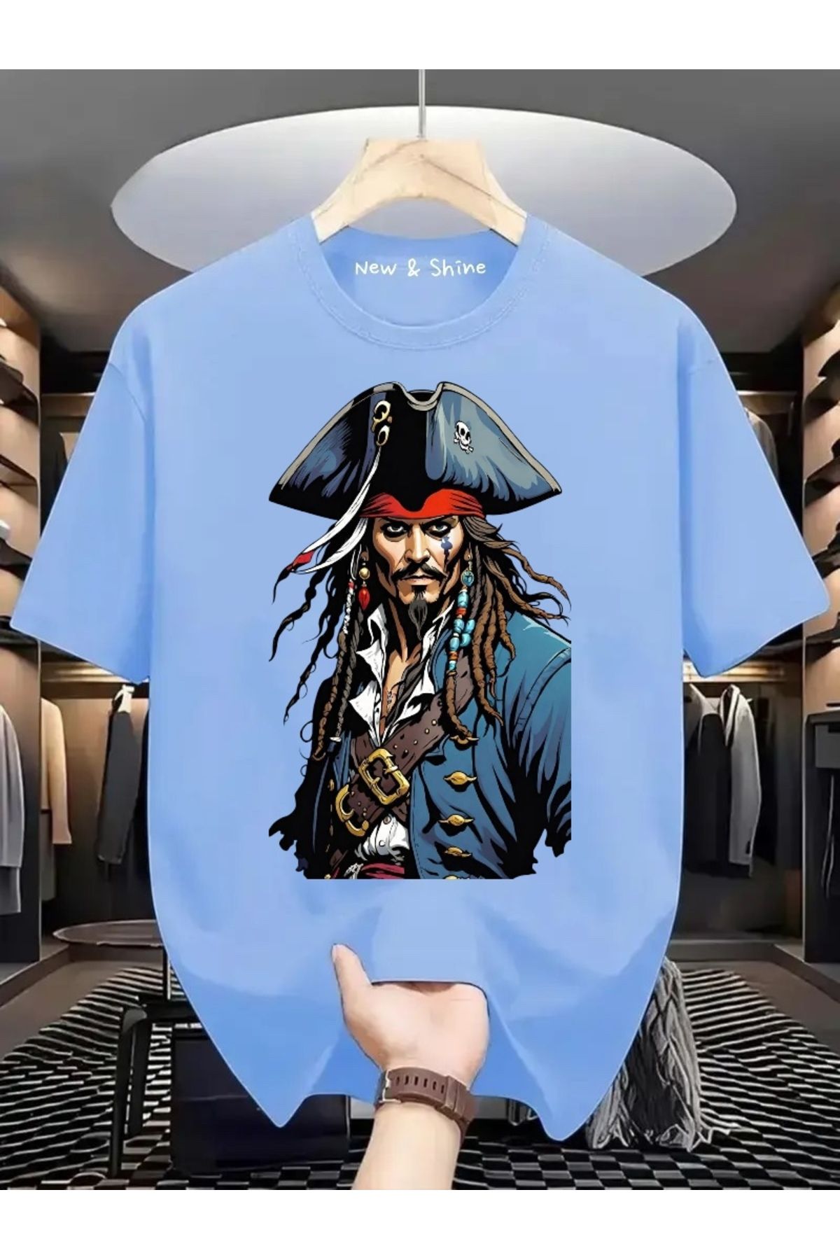 New Shine Jack Sparrow Baskılı Büyük Beden Oversize T-Shirt