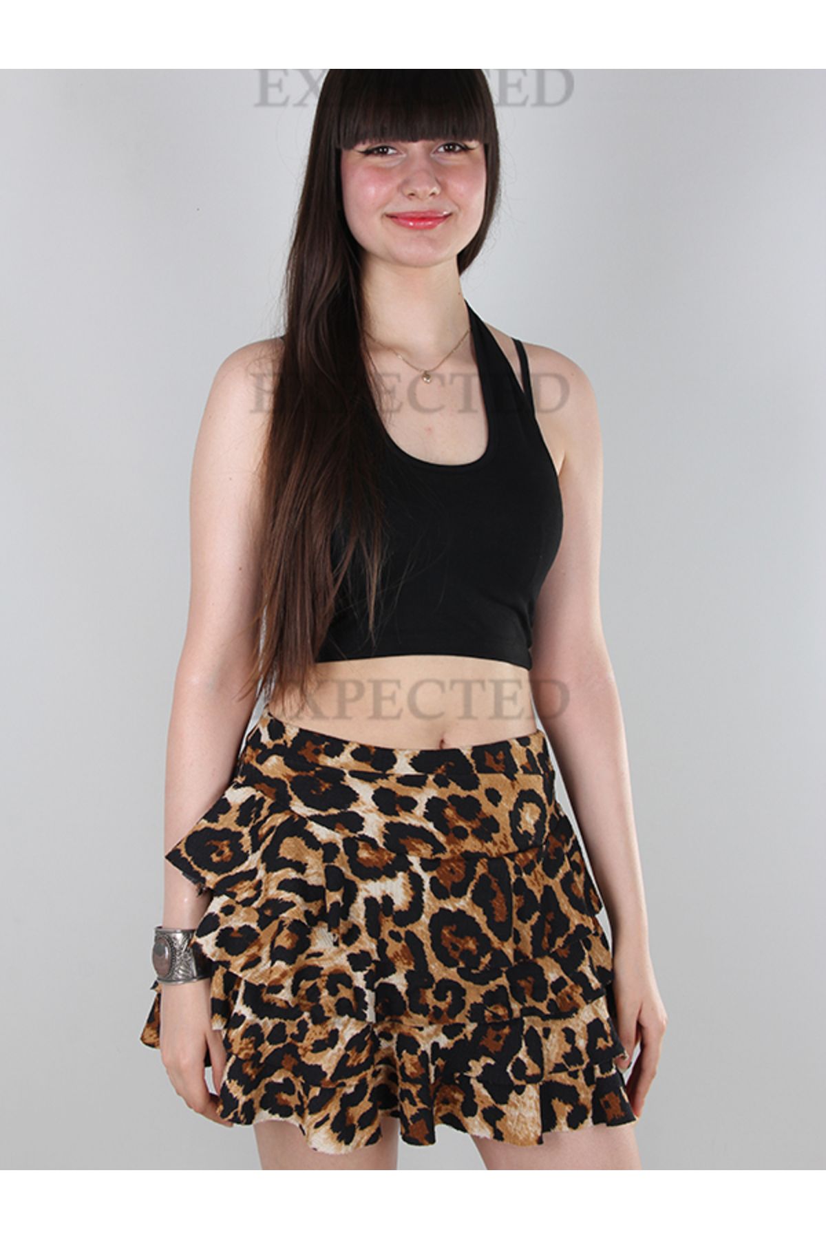 EXPECTED-Leopard Patterned 4 Layer Wrap Fabric Lycra Mykonos Skirt 4