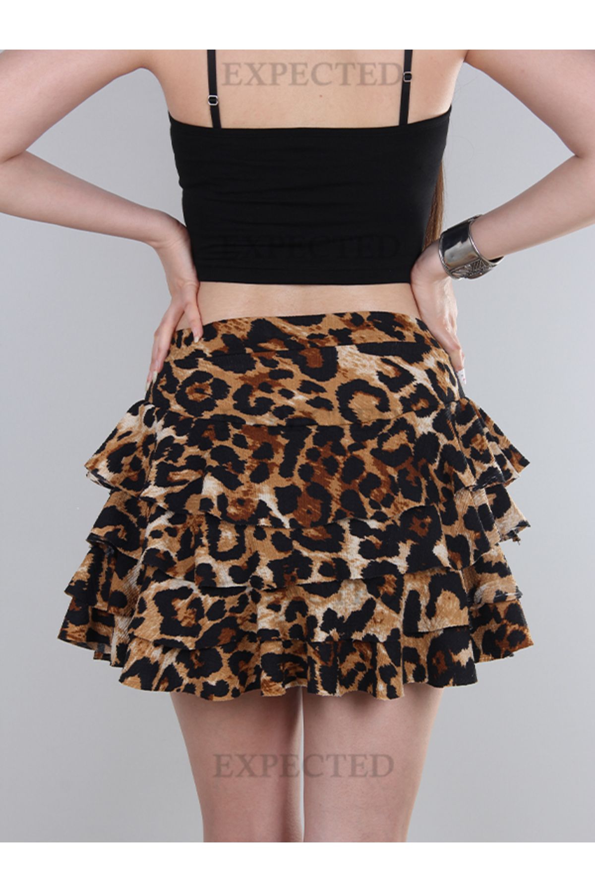 EXPECTED-Leopard Patterned 4 Layer Wrap Fabric Lycra Mykonos Skirt 6
