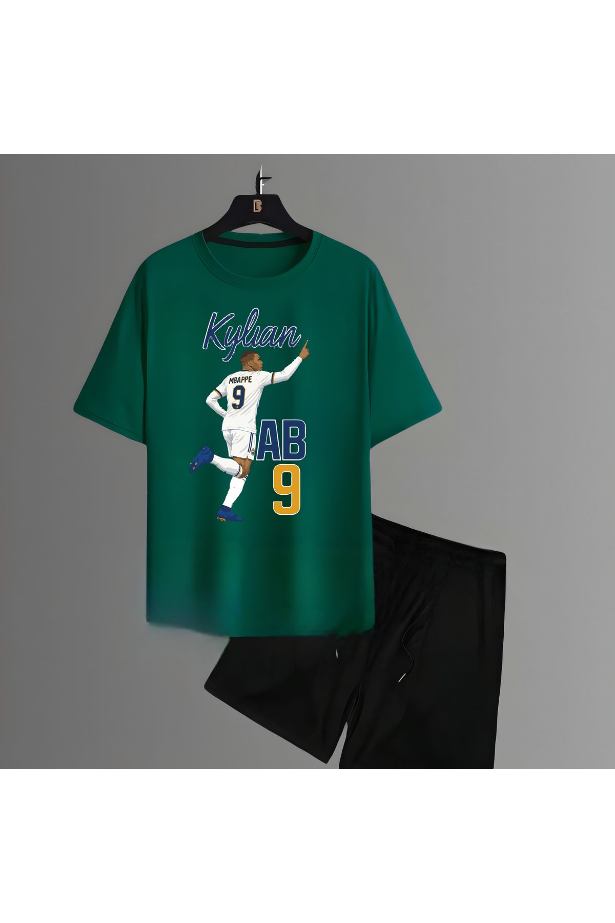 Biy Store Kylian Mbappe karikatür futbol forma baskılı unisex kısa kollu tişört kadın t-shirt şort takımı