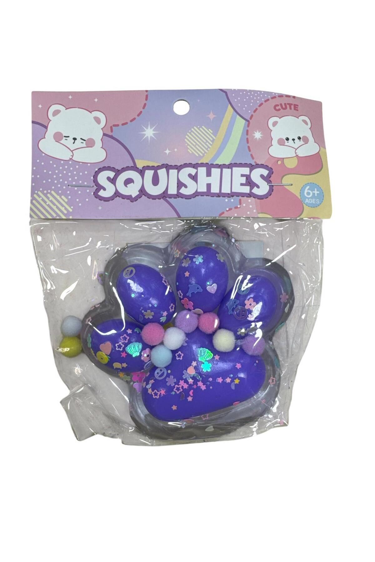 abnturk Farklı Renklerde Dev Işıklı Pati Squishy Taba Squishy Kedi Pati Sıkma 14 Cm Pullu Pati Sukuşi - MOR
