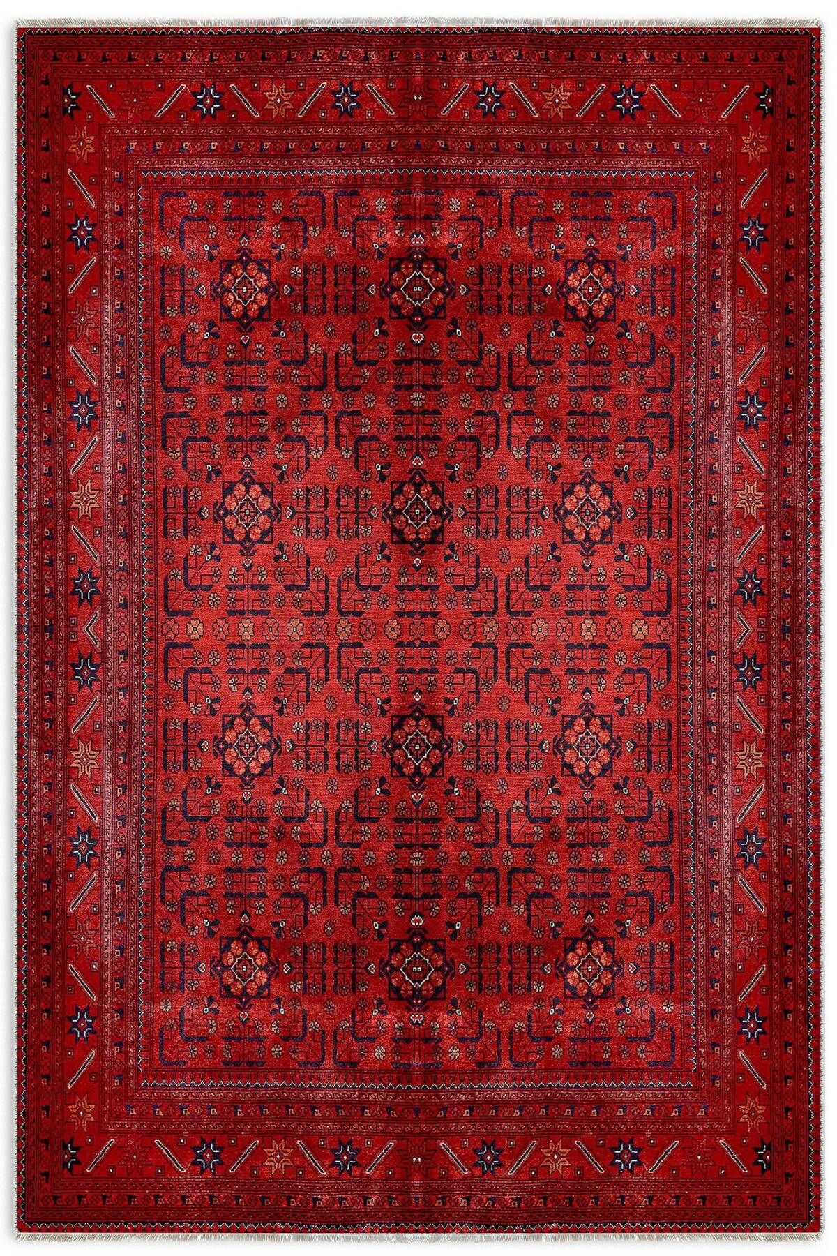 Pastel Home Bordo kırmızı afgan türkmen şönil halı kilim yolluk yıkanabilir kaymaz taban salon mutfak saçaklı