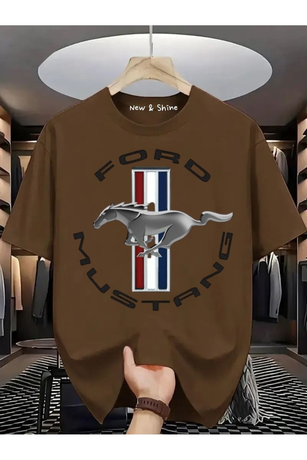 New Shine Ford Mustang Baskılı Oversize T-Shirt