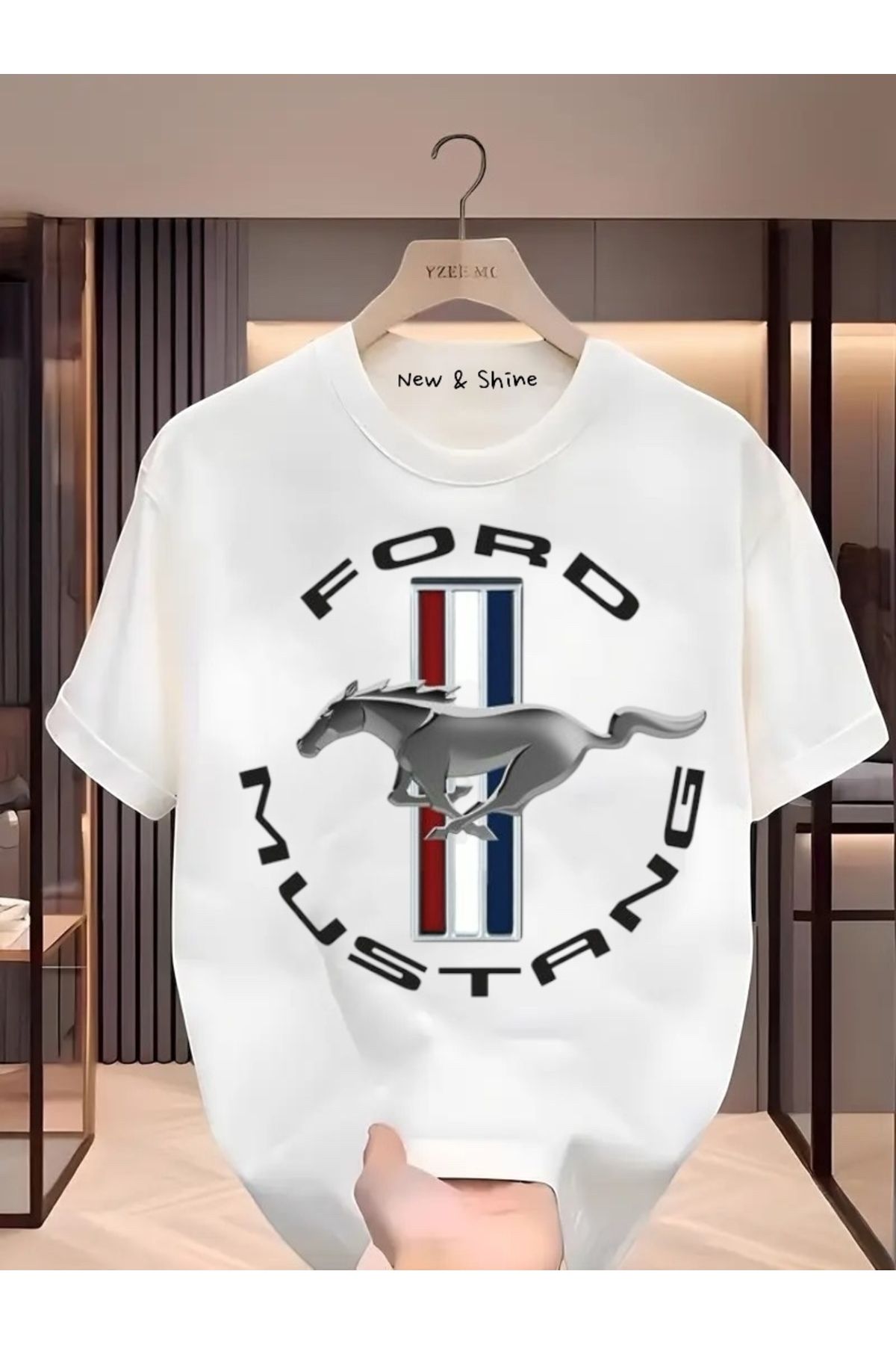 New Shine Ford Mustang Baskılı Büyük Beden Oversize T-Shirt