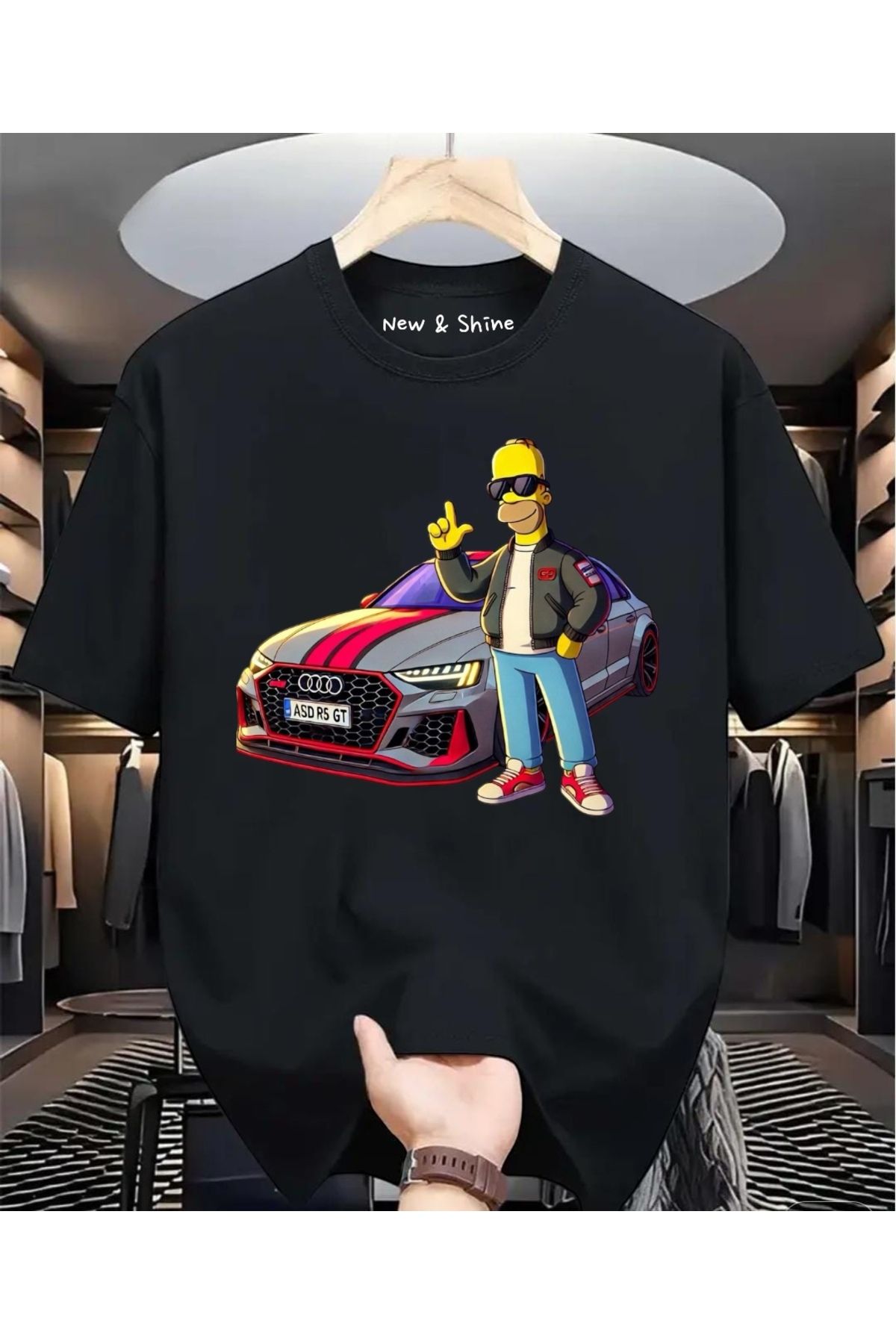 New Shine Simpson Araba Baskılı Büyük Beden Oversize T-Shirt