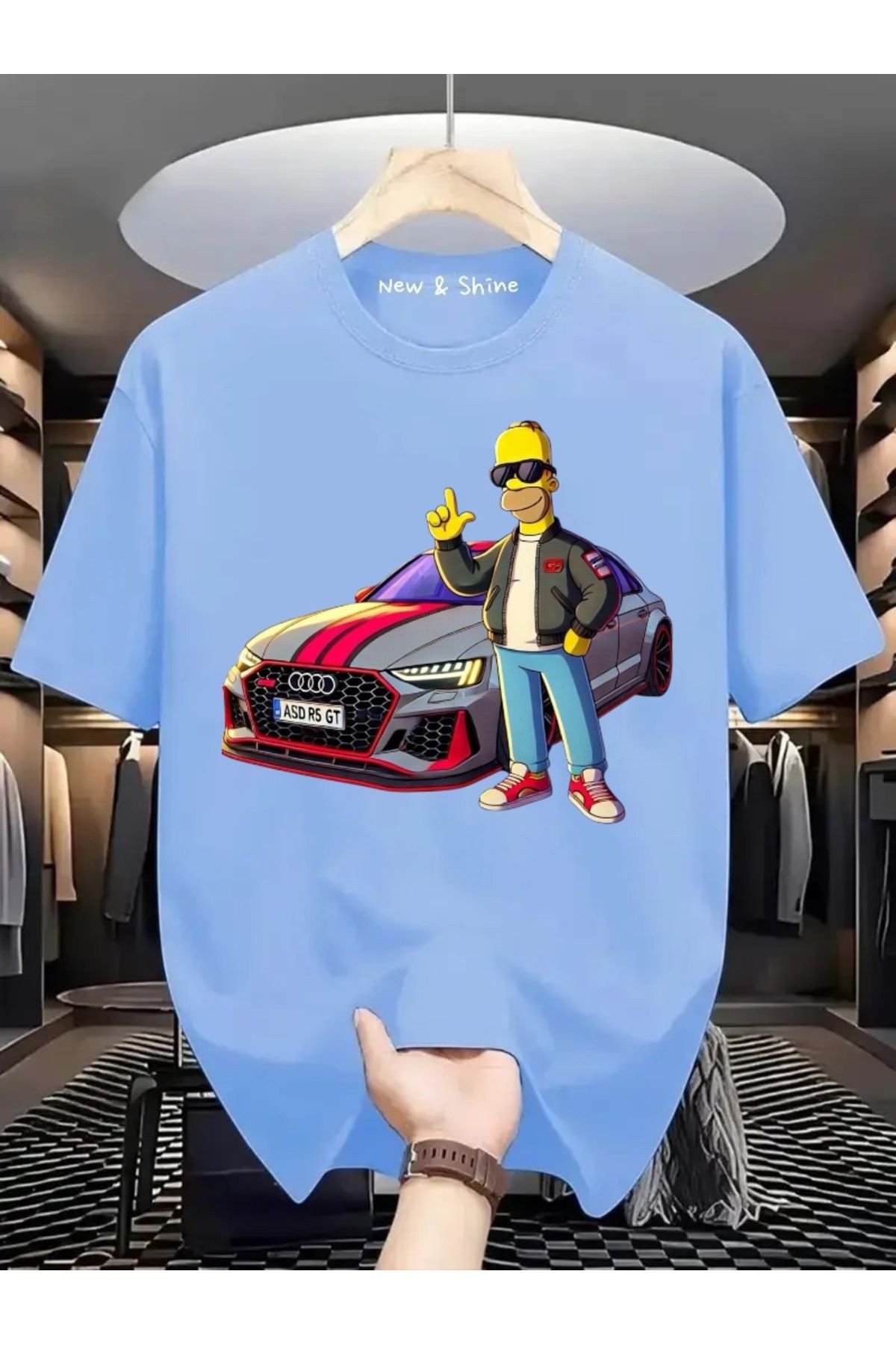 New Shine Simpson Araba Baskılı Oversize T-Shirt