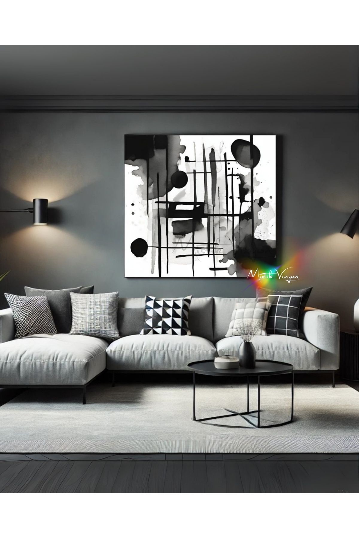 Mystic Art Siyah-Beyaz Minimalist Soyut Kanvas Tablo