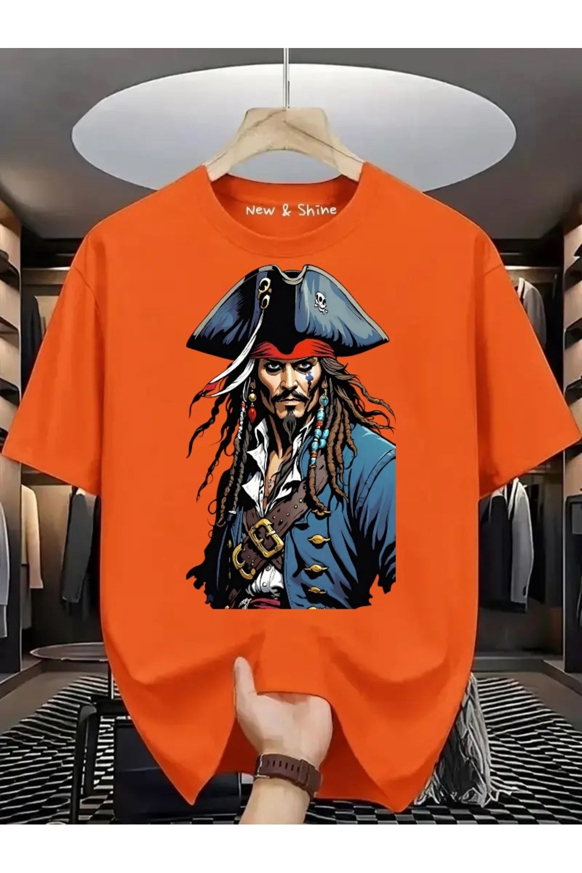 New Shine Jack Sparrow Baskılı Büyük Beden Oversize T-Shirt
