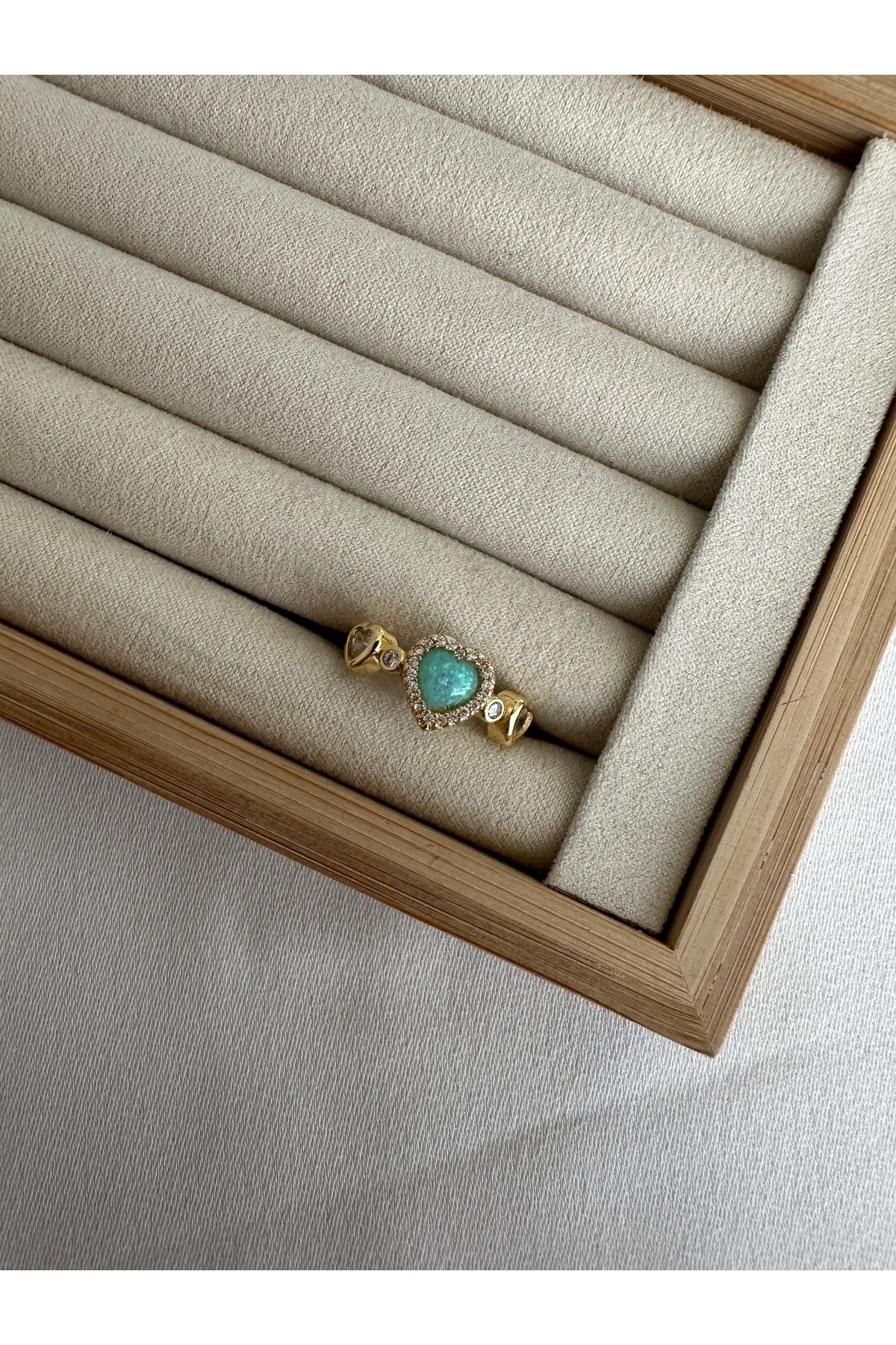 ringbox Mavi Opal Taşlı Kalp Yüzük