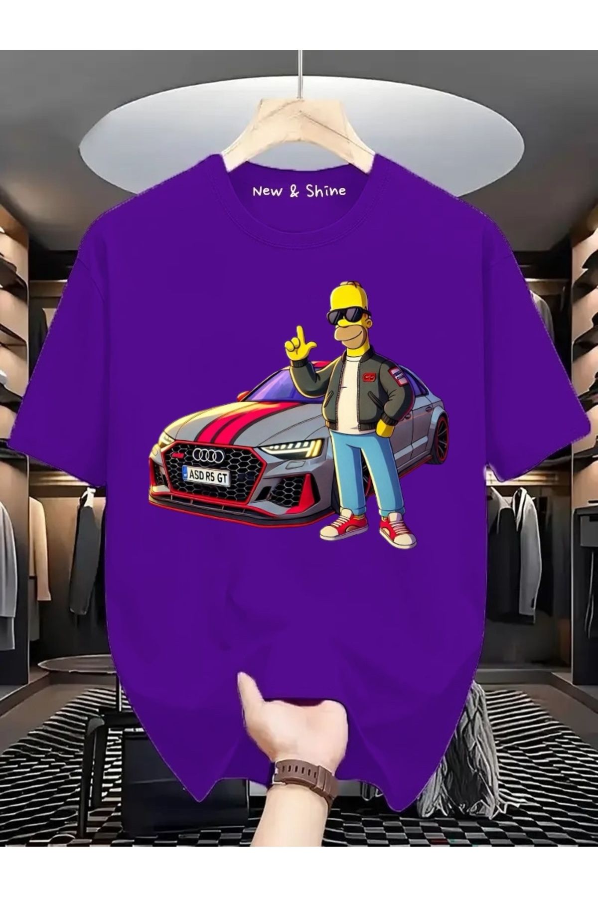 New Shine Simpson Araba Baskılı Oversize T-Shirt