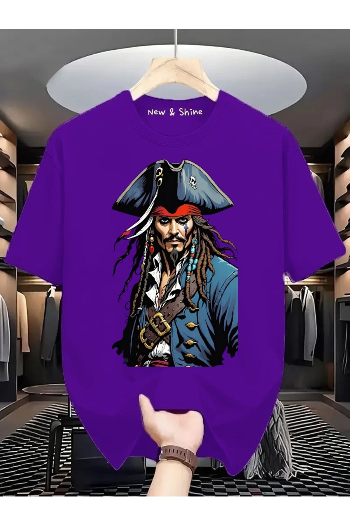 New Shine Jack Sparrow Baskılı Büyük Beden Oversize T-Shirt