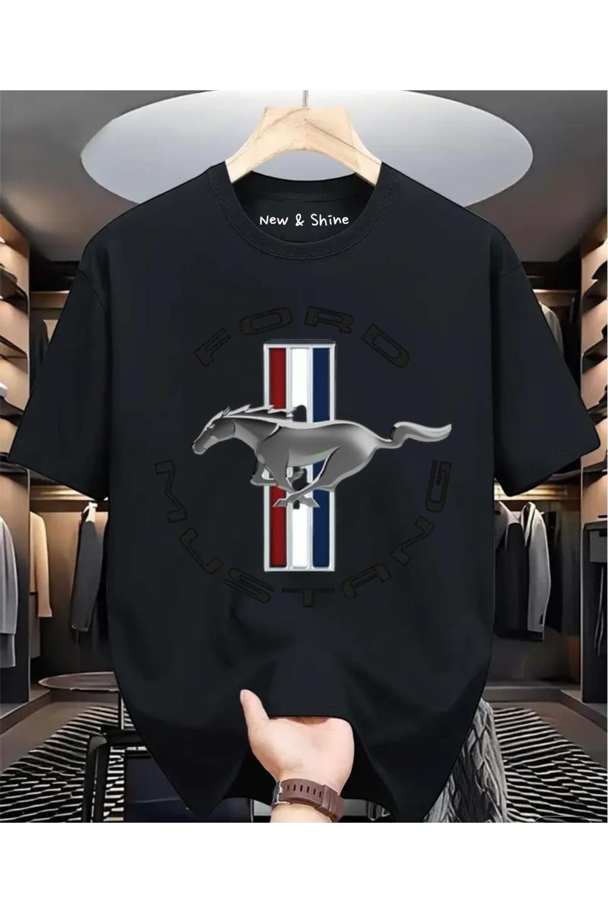 New Shine Ford Mustang Baskılı Oversize T-Shirt