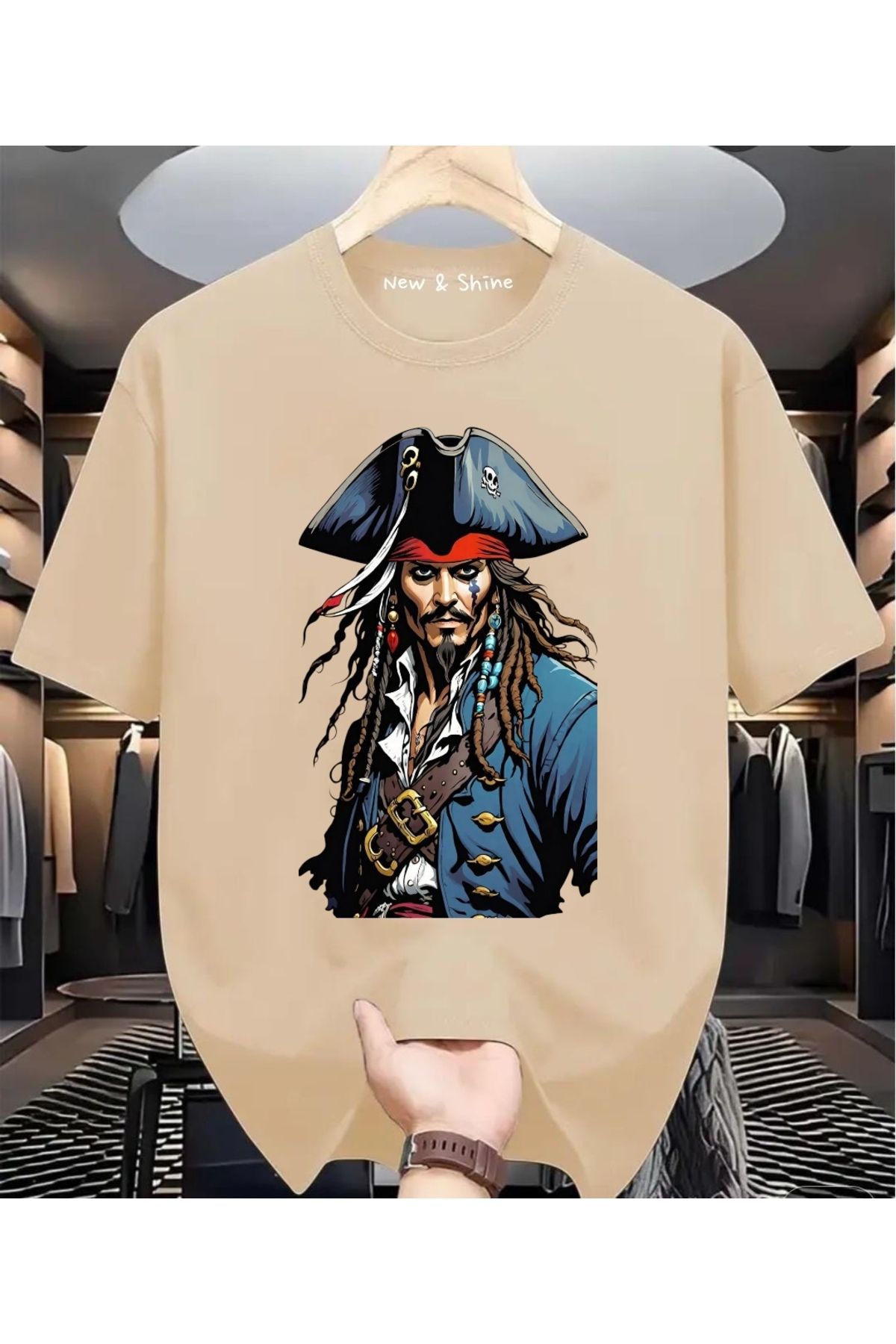 New Shine Jack Sparrow Baskılı Büyük Beden Oversize T-Shirt