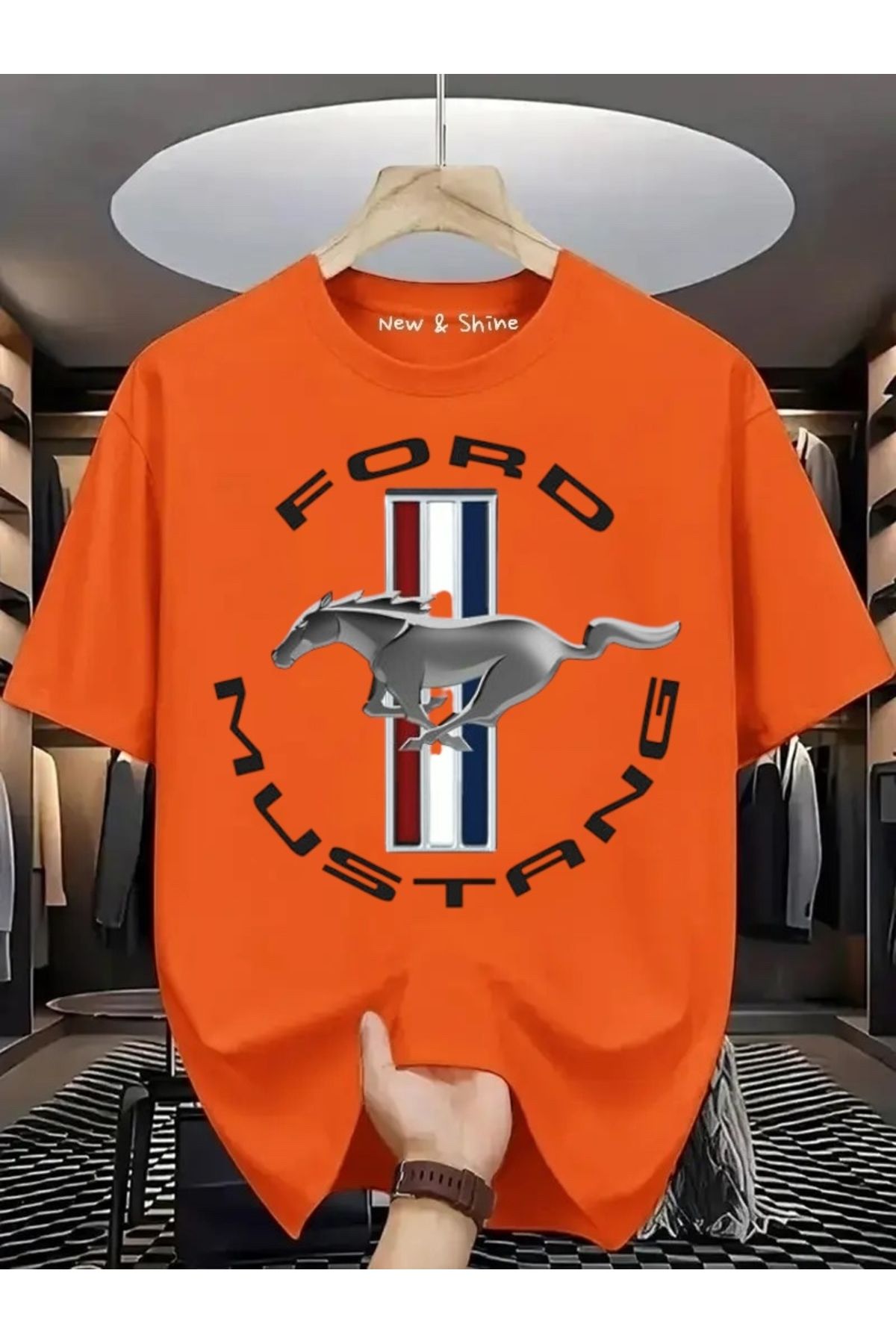 New Shine Ford Mustang Baskılı Oversize T-Shirt