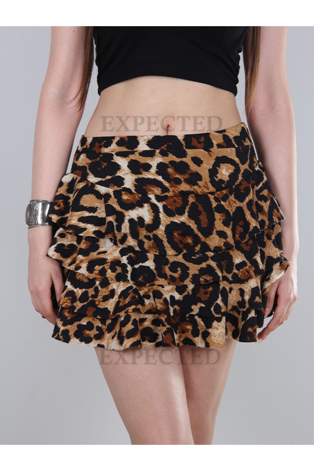 EXPECTED-Leopard Patterned 4 Layer Wrap Fabric Lycra Mykonos Skirt 5