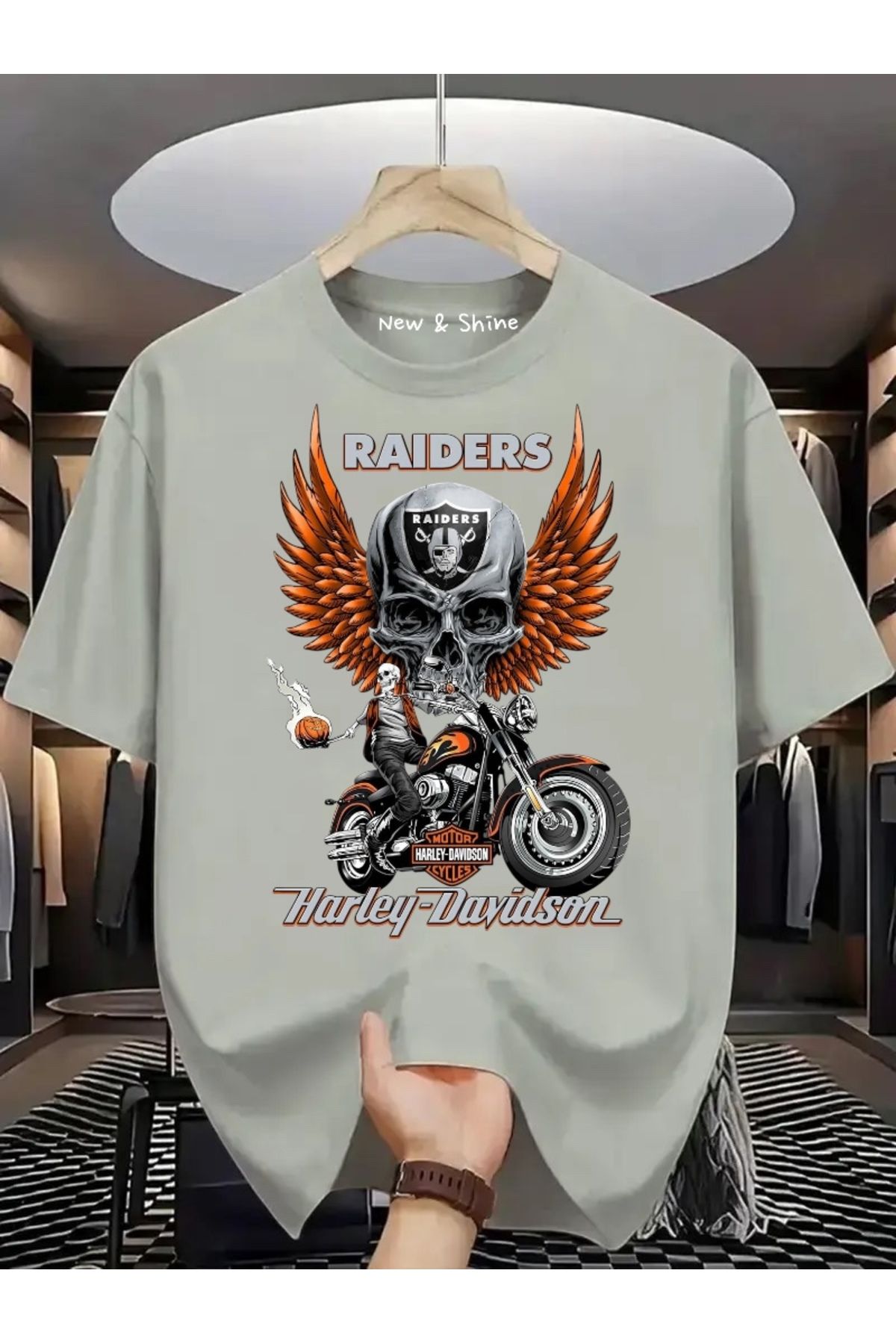 New Shine Harley Davisdon Baskılı Büyük Beden Oversize T-Shirt