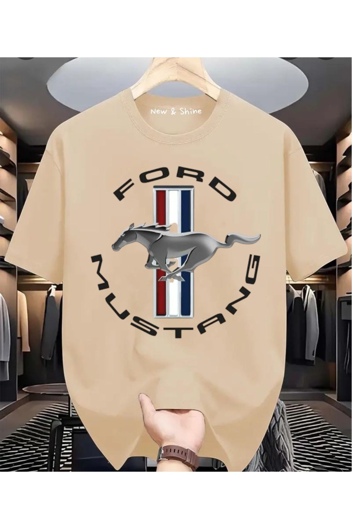 New Shine Ford Mustang Baskılı Büyük Beden Oversize T-Shirt