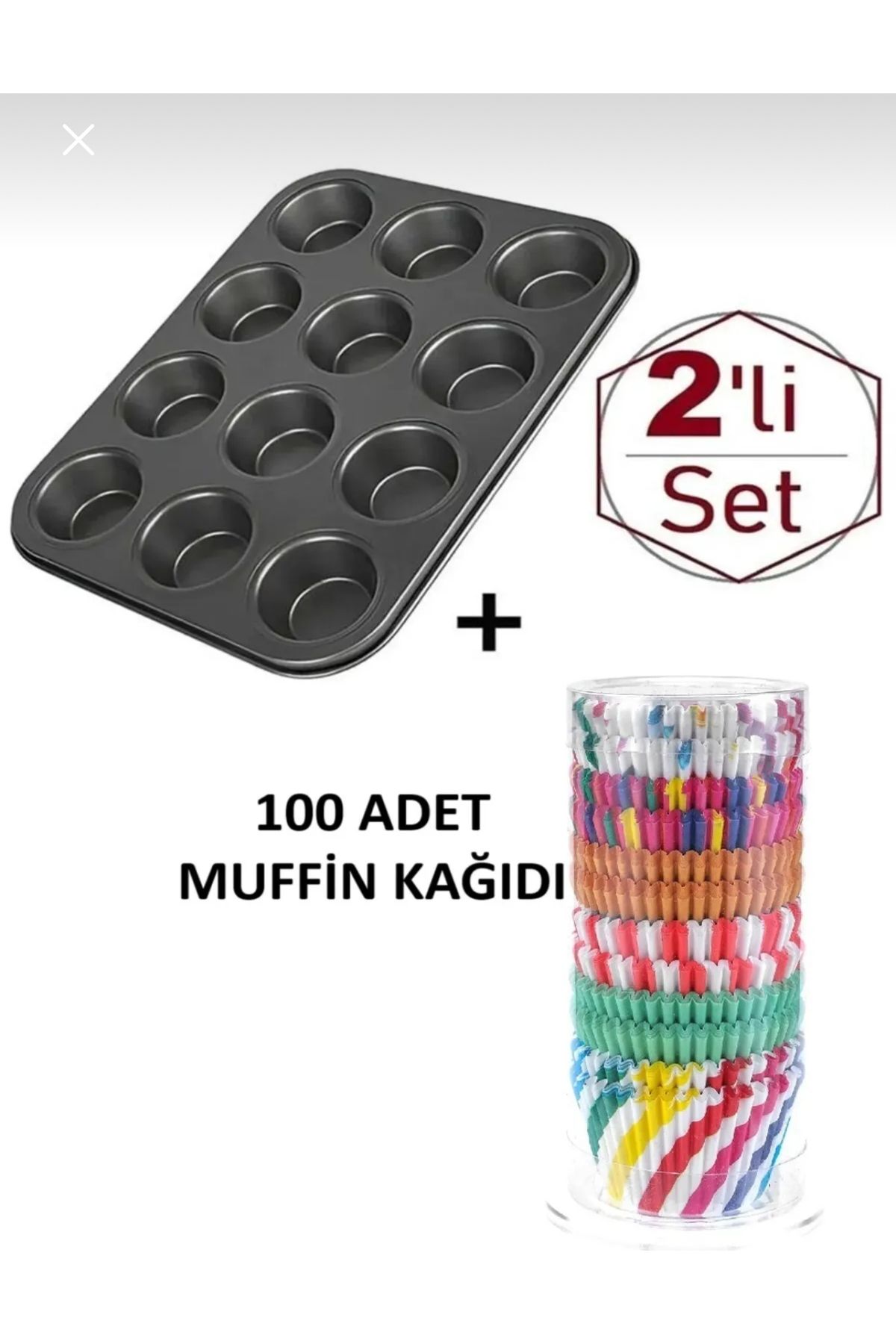 MİMOZA PARK 12 Li Muffin Kek Kalıbı + 100 Adet Kağıt Kek Kalıbı