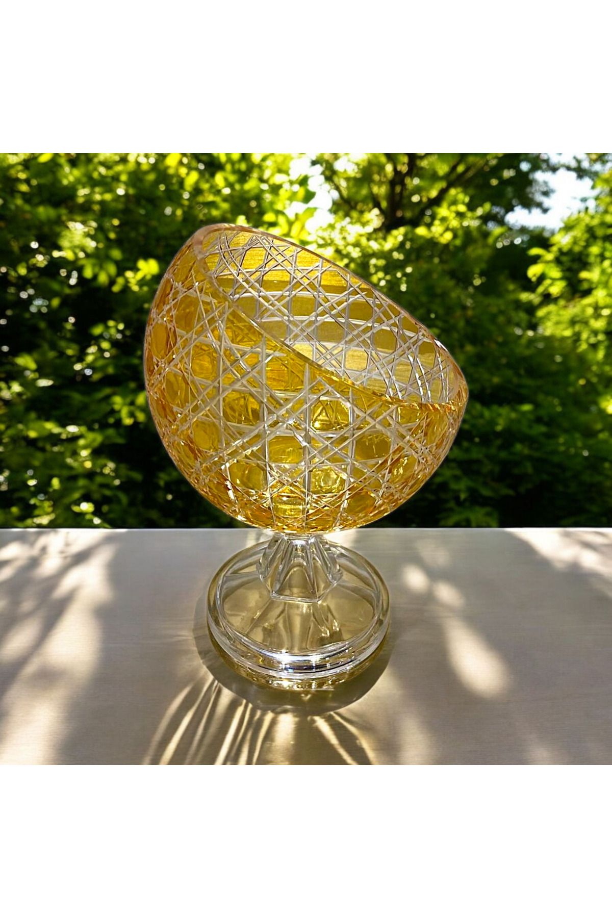 AYZ HOME Kesme Kristal Cam Ayaklı Yarım Ay Sunum Kasesi 18 cm