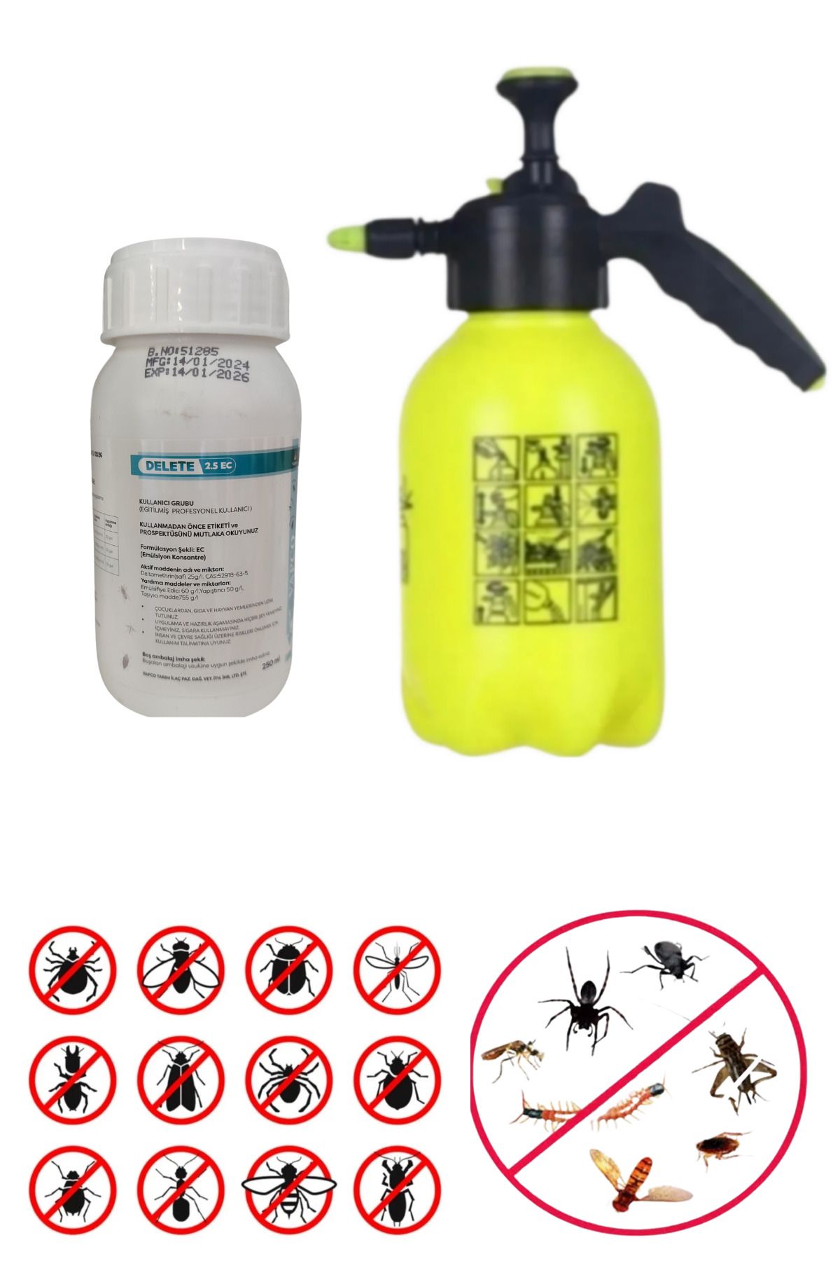 VAPCO Bahçe Açık Alan Haşere Böcek Sinek İlaçlama Seti Delete 2.5EC250ML/2Lt Pompa