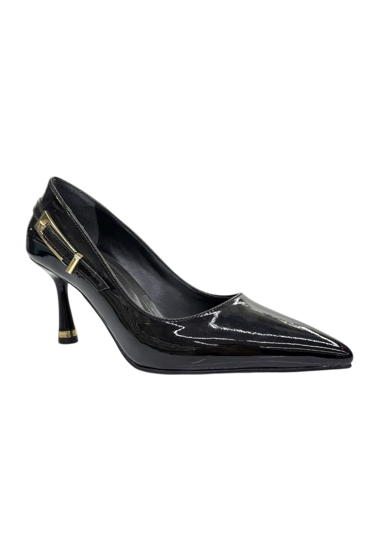 Shoes Altın Tokalı Rugan Topuklu Ayakkabı