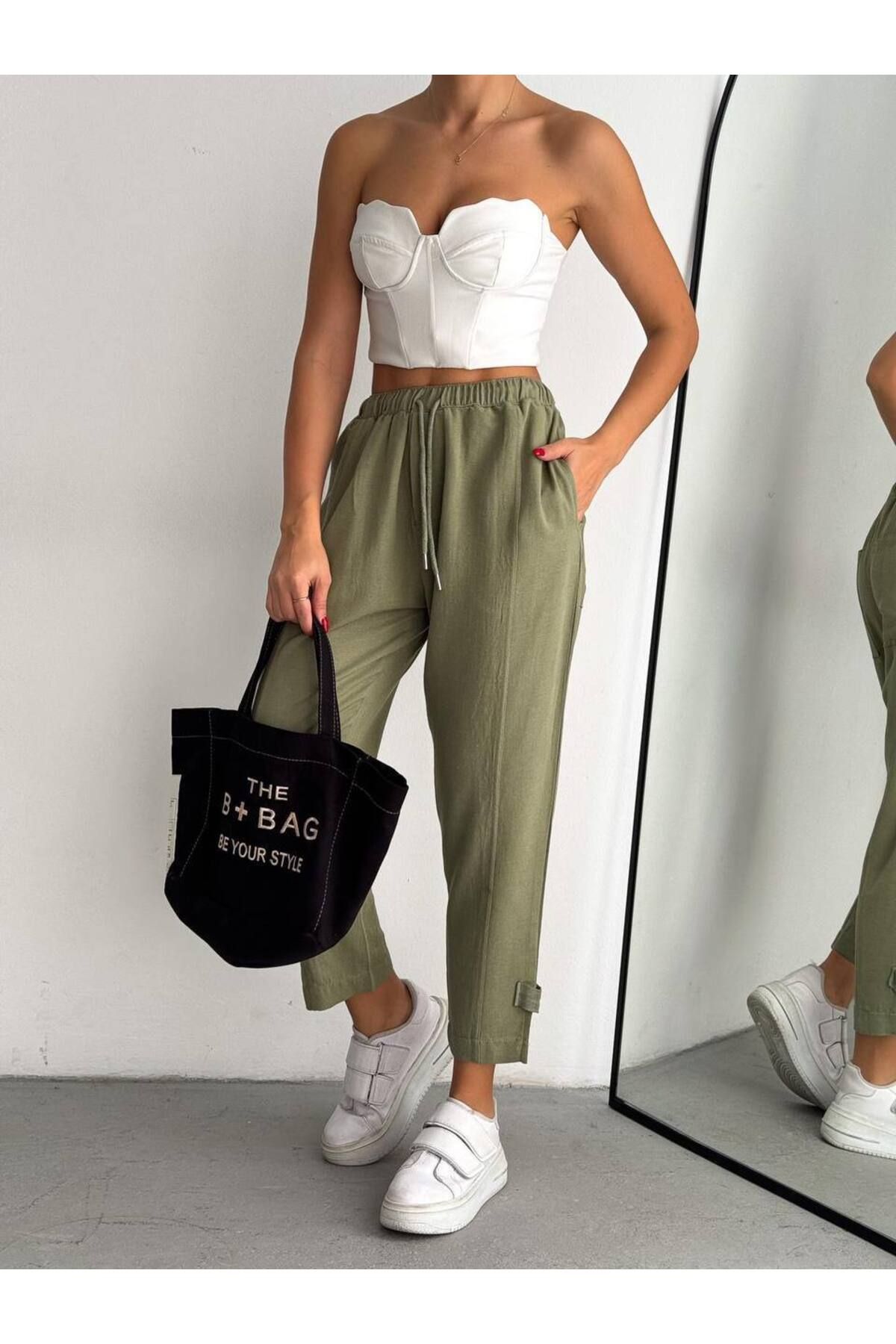 Butik Keten paça detaylı pantolon