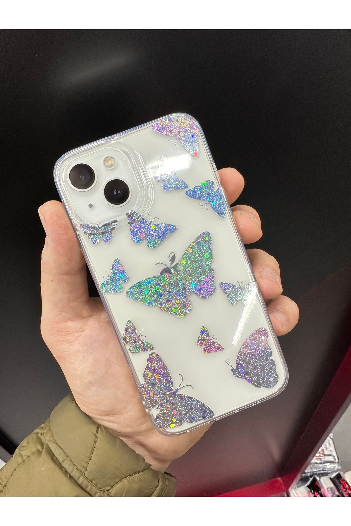 BURKİNA iPhone 13 / iPhone 14 ile uyumlu Şeffaf Hologram Desenli Darbe Emici Renkli Kılıf