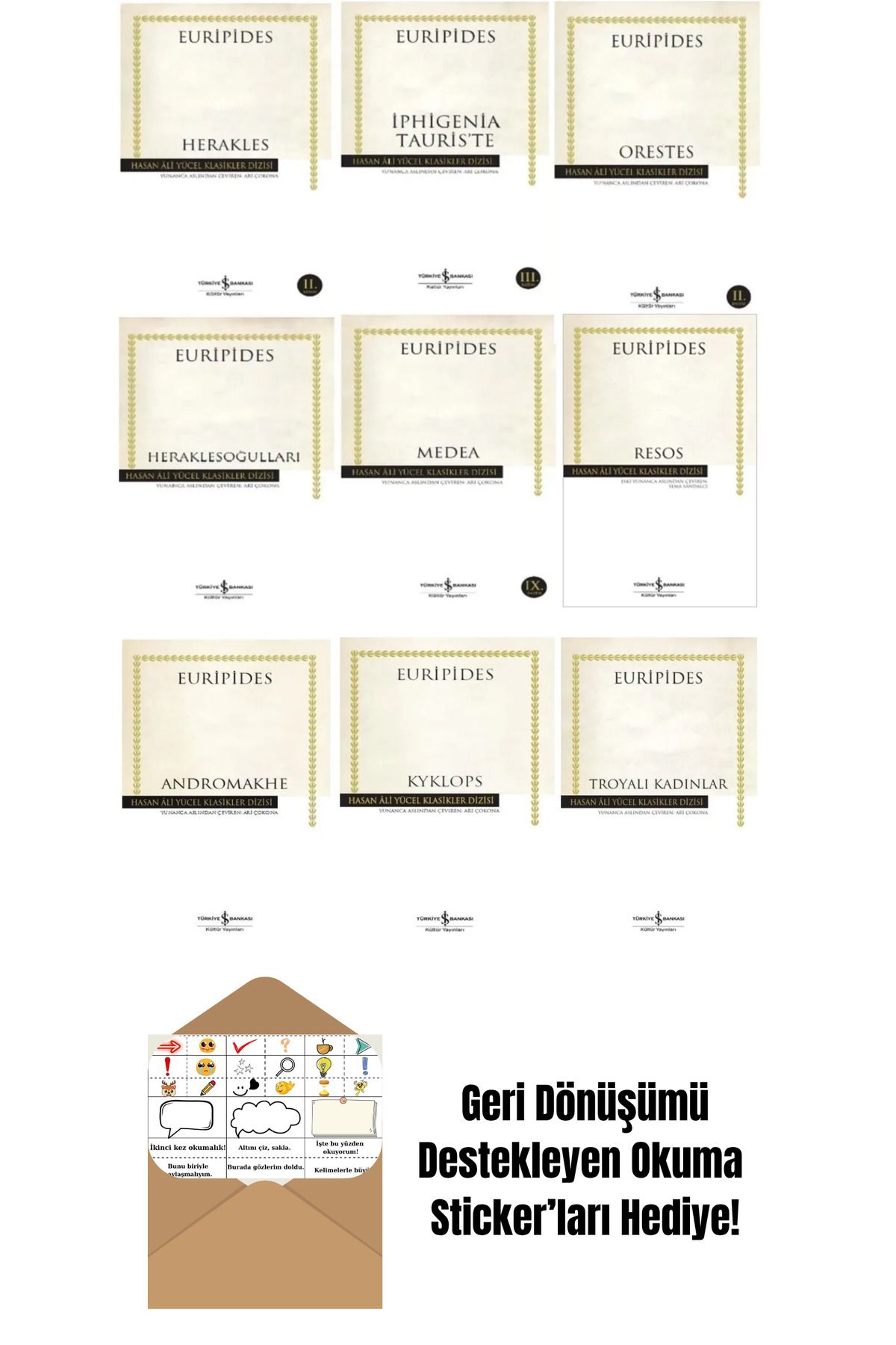 TÜRKİYE İŞ BANKASI KÜLTÜR YAYINLARI Euripides 9 Kitap Set + Okuma Sticker'ları