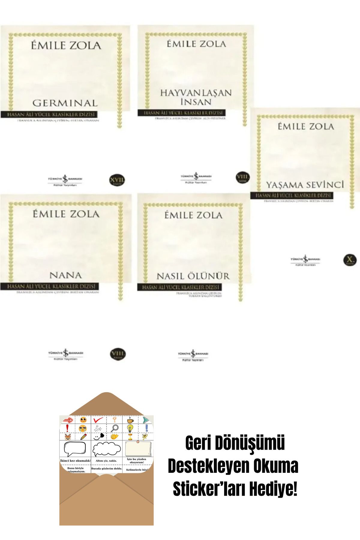 TÜRKİYE İŞ BANKASI KÜLTÜR YAYINLARI Emile Zola 5 Kitap Set + Okuma Sticker'ları