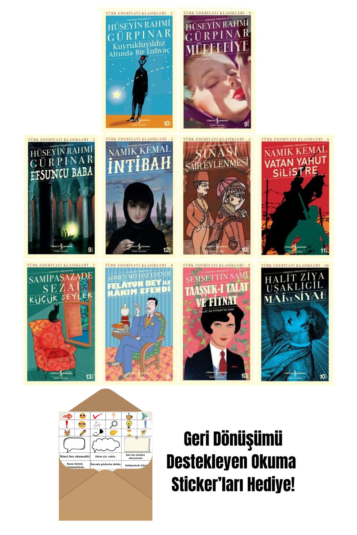 TÜRKİYE İŞ BANKASI KÜLTÜR YAYINLARI İş Bankası Türk Klasikleri Serisi 1-2-3-4-5-6-7-8-9-10 + Okuma Sticker'ları