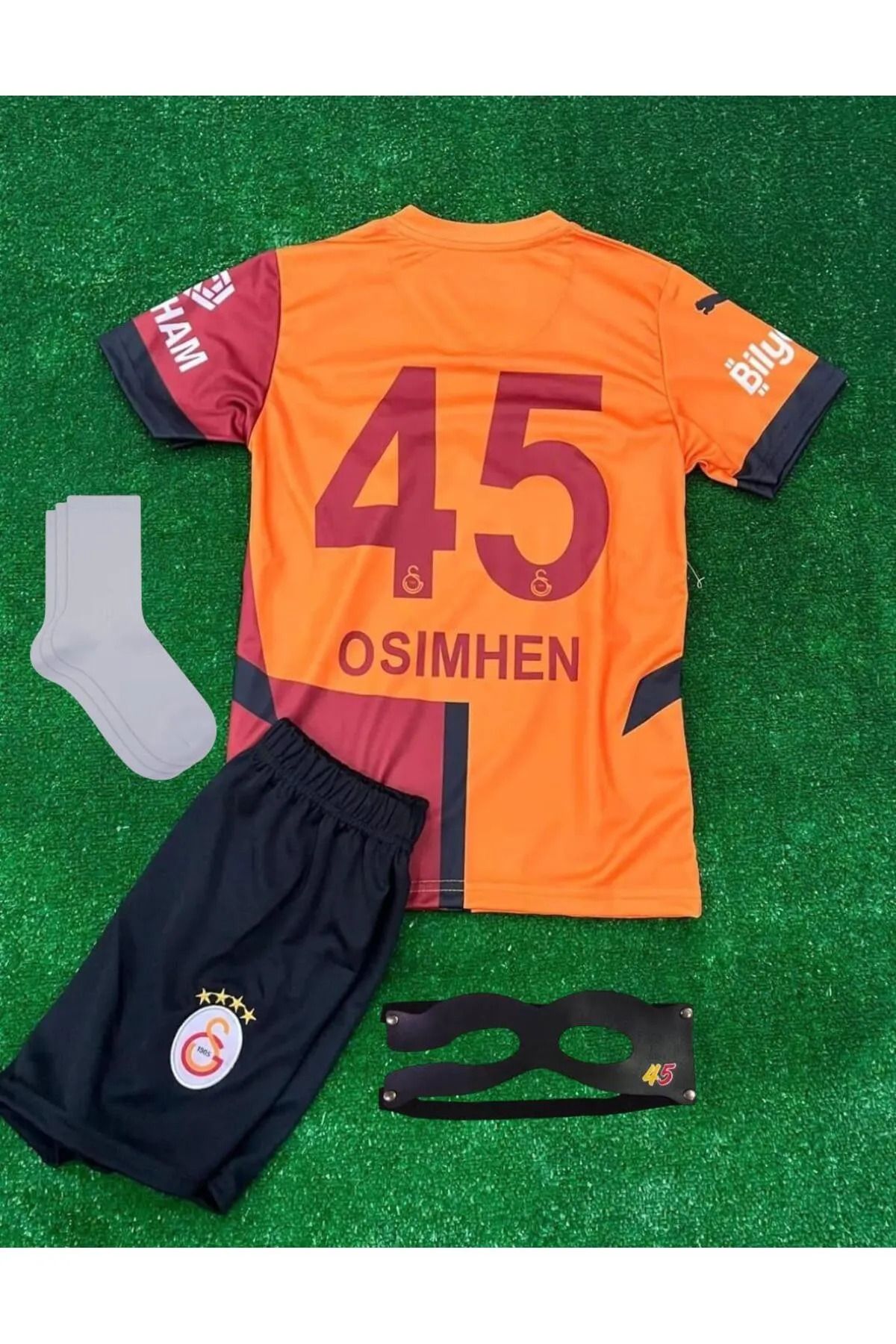 Nevruz /5'li Set \\ Galatasar yVictor.osimhen. //2024/2025 Sarı-Kırmızı Çocuk Forma Maske Çorap Bileklik