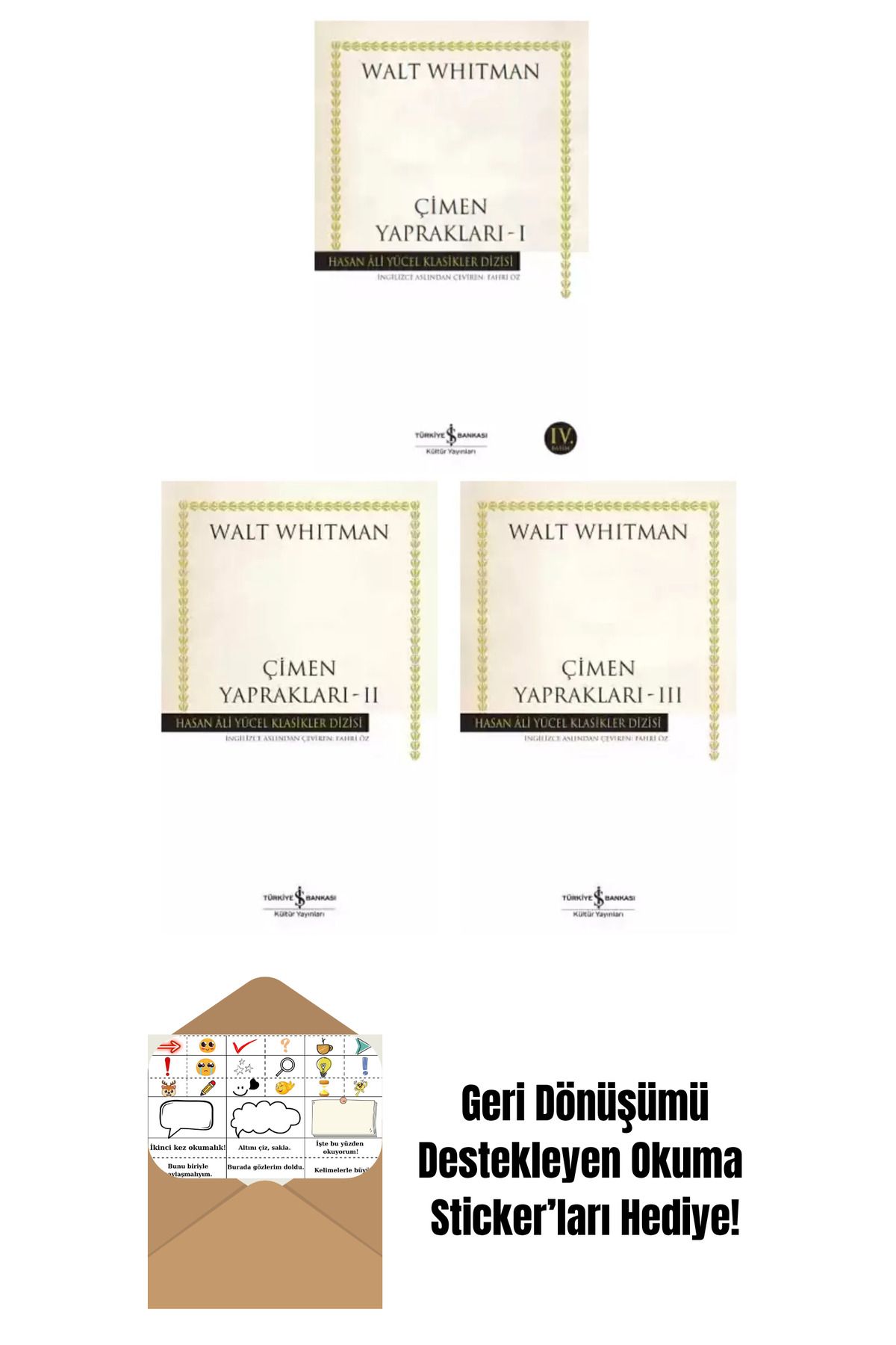 TÜRKİYE İŞ BANKASI KÜLTÜR YAYINLARI Çimen Yaprakları 3 Kitap Set + Okuma Sticker'ları
