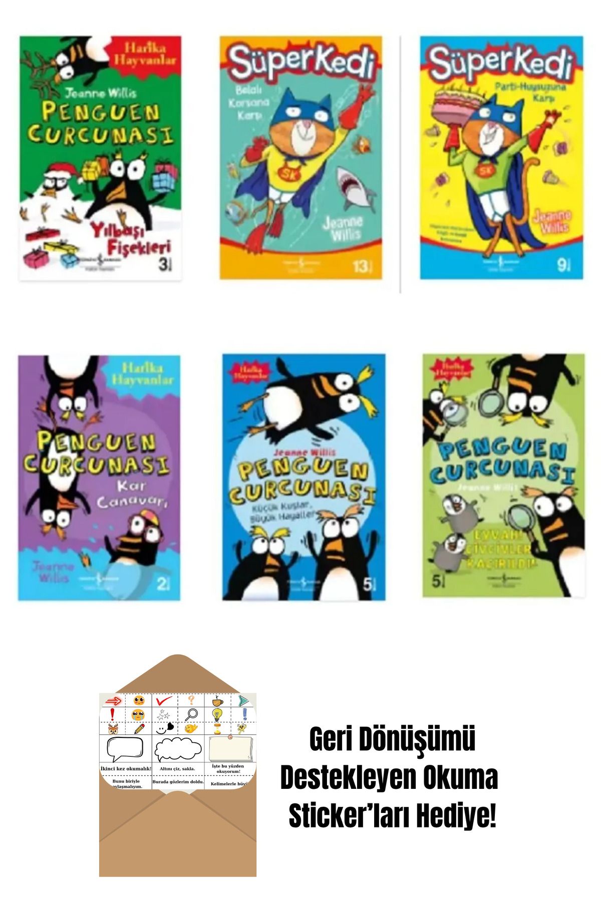 TÜRKİYE İŞ BANKASI KÜLTÜR YAYINLARI Penguen Curcunası Serisi + Süper Kedi Serisi + Okuma Sticker'ları