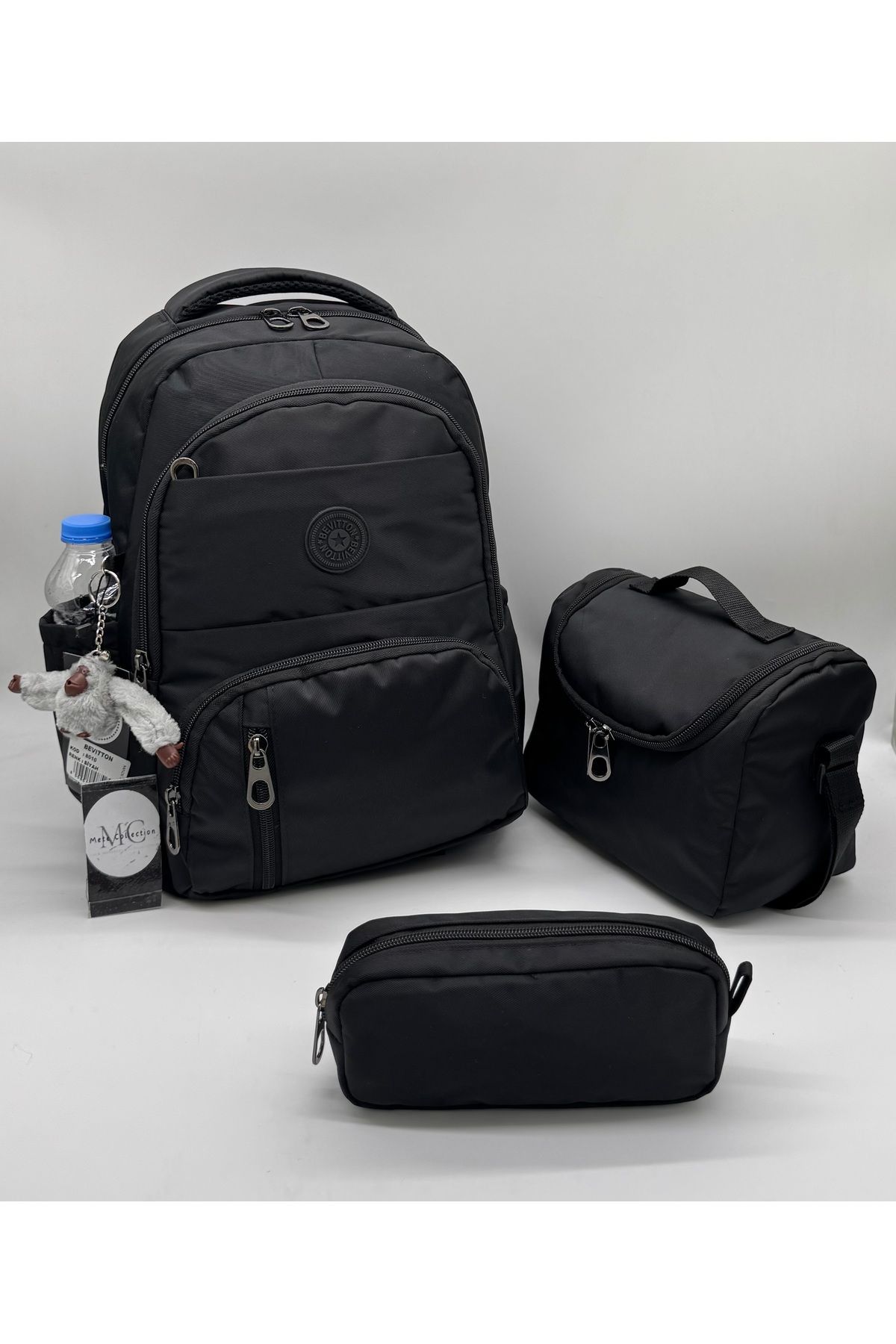 MegiHero ilk Okul Çantası 3'lü Seti Unisex Çocuk ilkokul Çantası Mtc-8010 Siyah