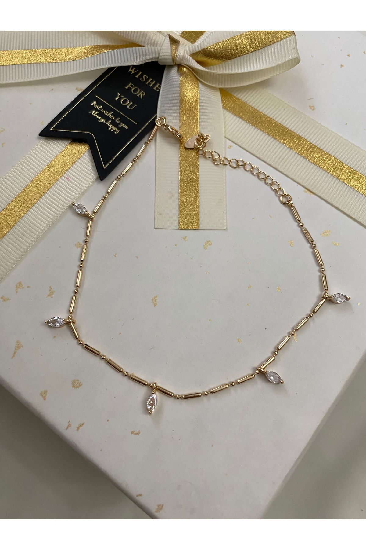 asem jewelry SU DAMLASI KRİSTAL TAŞLI GOLD ÇELİK HALHAL