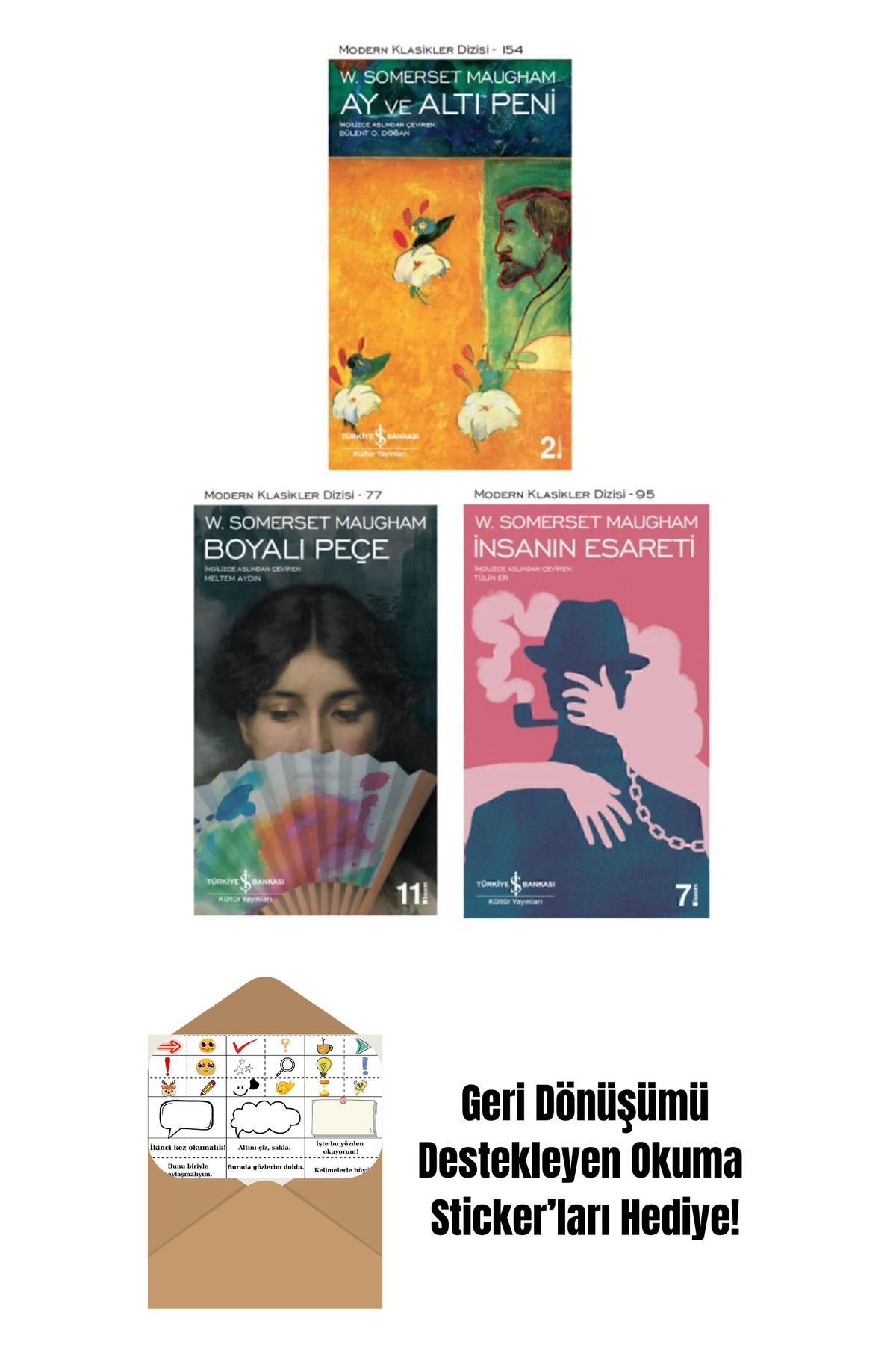 TÜRKİYE İŞ BANKASI KÜLTÜR YAYINLARI W. Somerset Maugham 3 Kitap Set + Okuma Sticker'ları