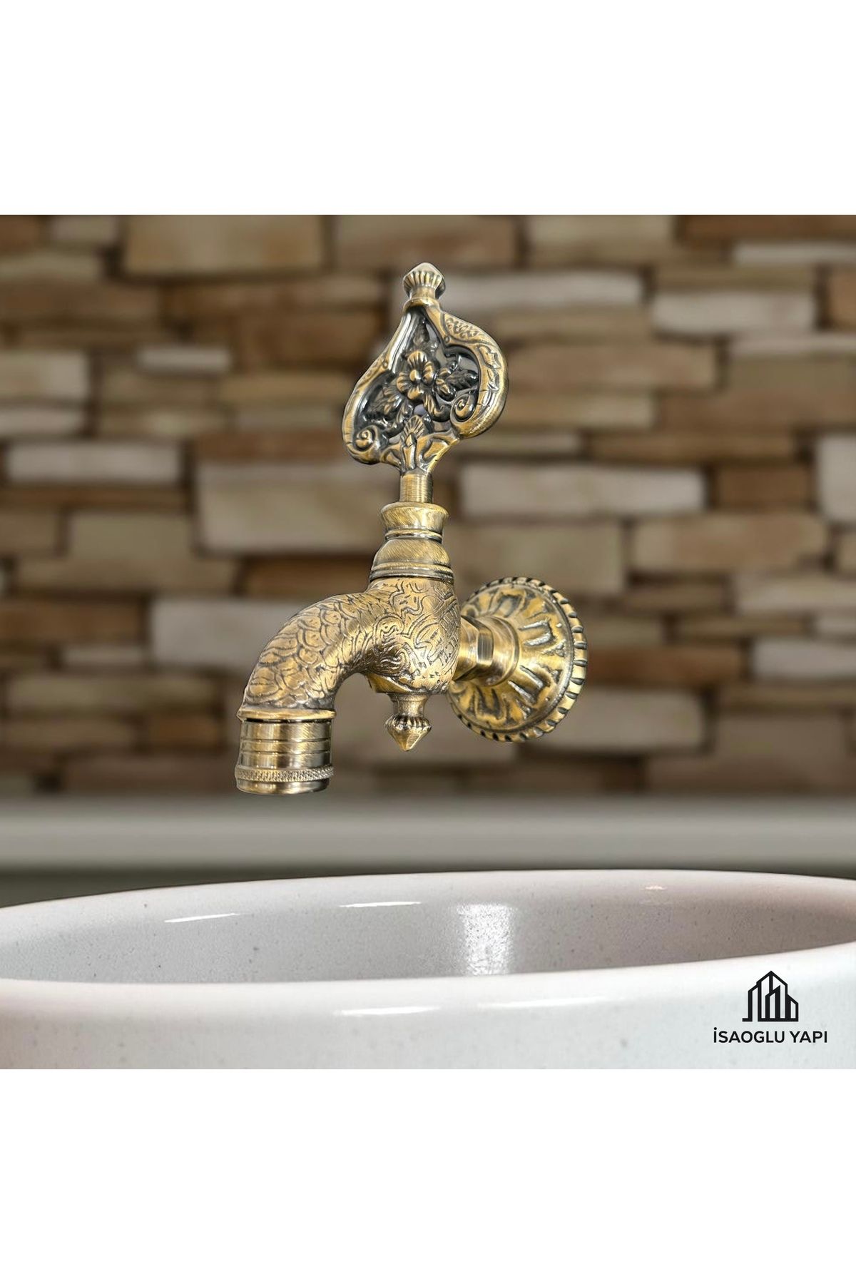 İSAOĞLU YAPI Antik Gold Kurna Musluğu Vintage Tasarım Özel Yapım Eskitme Osmanlı Hamam Musluk