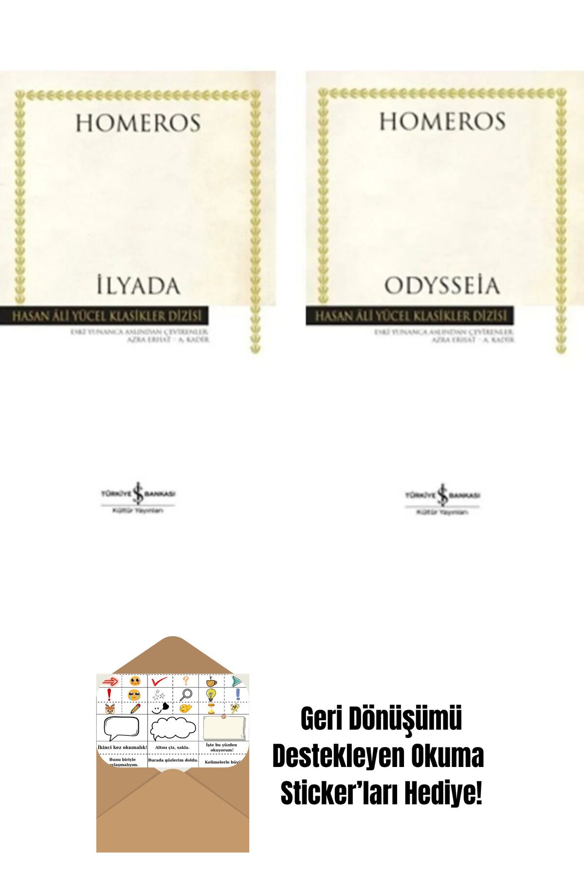 TÜRKİYE İŞ BANKASI KÜLTÜR YAYINLARI Homeros İlyada Odysseia 2 Kitap Set Yunan Mitolojisi + Okuma Sticker'ları