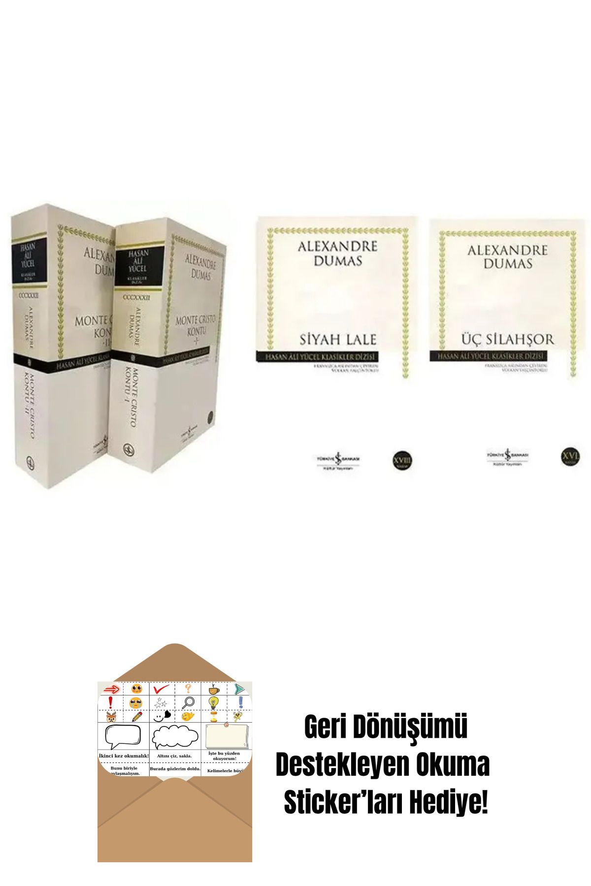 TÜRKİYE İŞ BANKASI KÜLTÜR YAYINLARI Monte Kristo Kontu 2 Cilt 4 Kitap Set + Okuma Sticker'ları