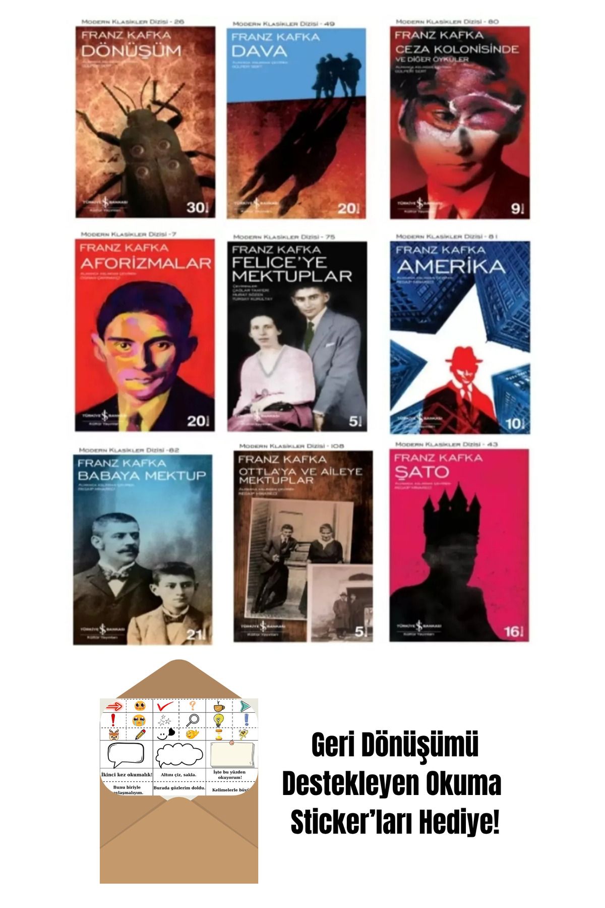 TÜRKİYE İŞ BANKASI KÜLTÜR YAYINLARI Franz Kafka 9 Kitap Set + Okuma Sticker'ları