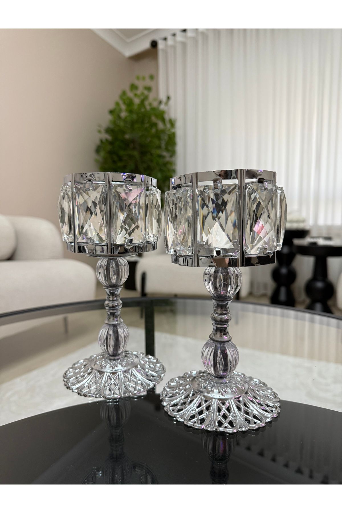 LİİSA Kristal gümüş mumluk