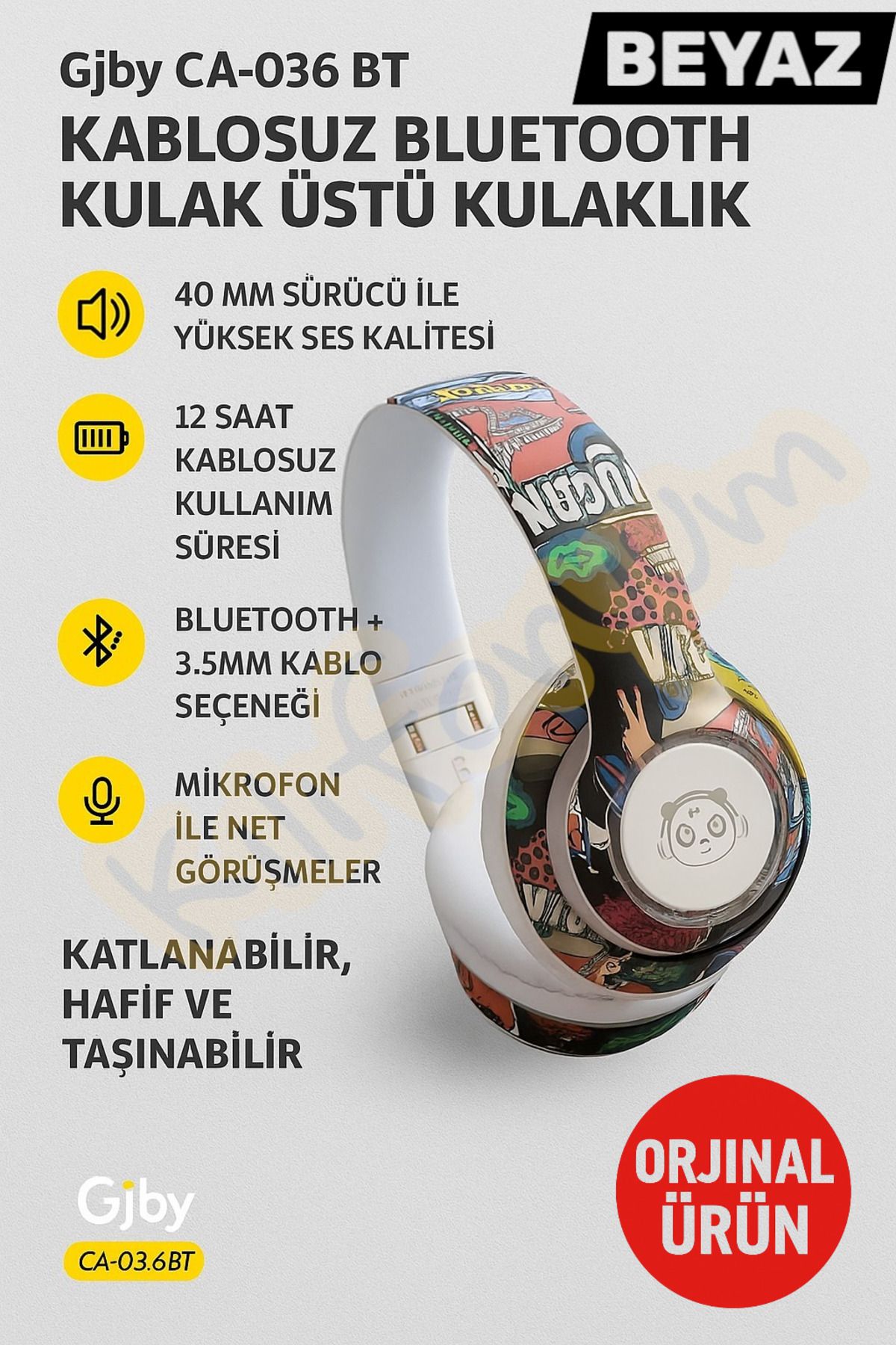 Kılıforyum Kablosuz Bluetooth Kulaklık | Katlanabilir Tasarım | Mikrofonlu | Oyun Kulaklığı | 40 mm Sürücü