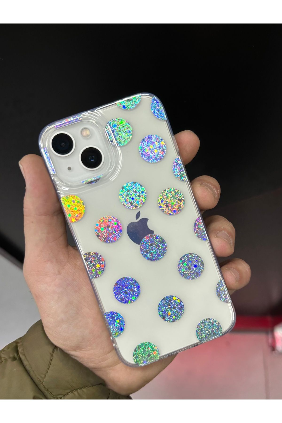 BURKİNA iPhone 13 / iPhone 14 ile uyumlu Şeffaf Hologram Desenli Darbe Emici Renkli Kılıf