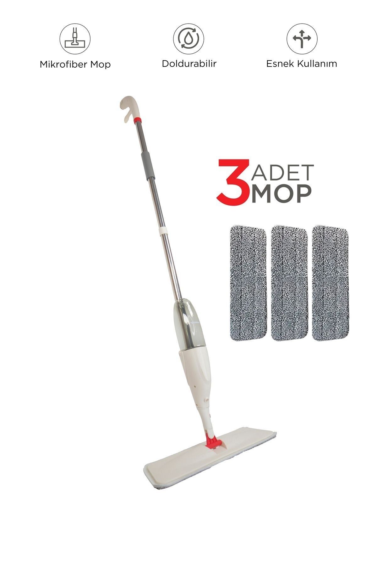 Başkenttekno Profesyonel 360 Derece Dönen Su Hazneli Püskürtmeli Sprey Extra 3 Mop Paspas