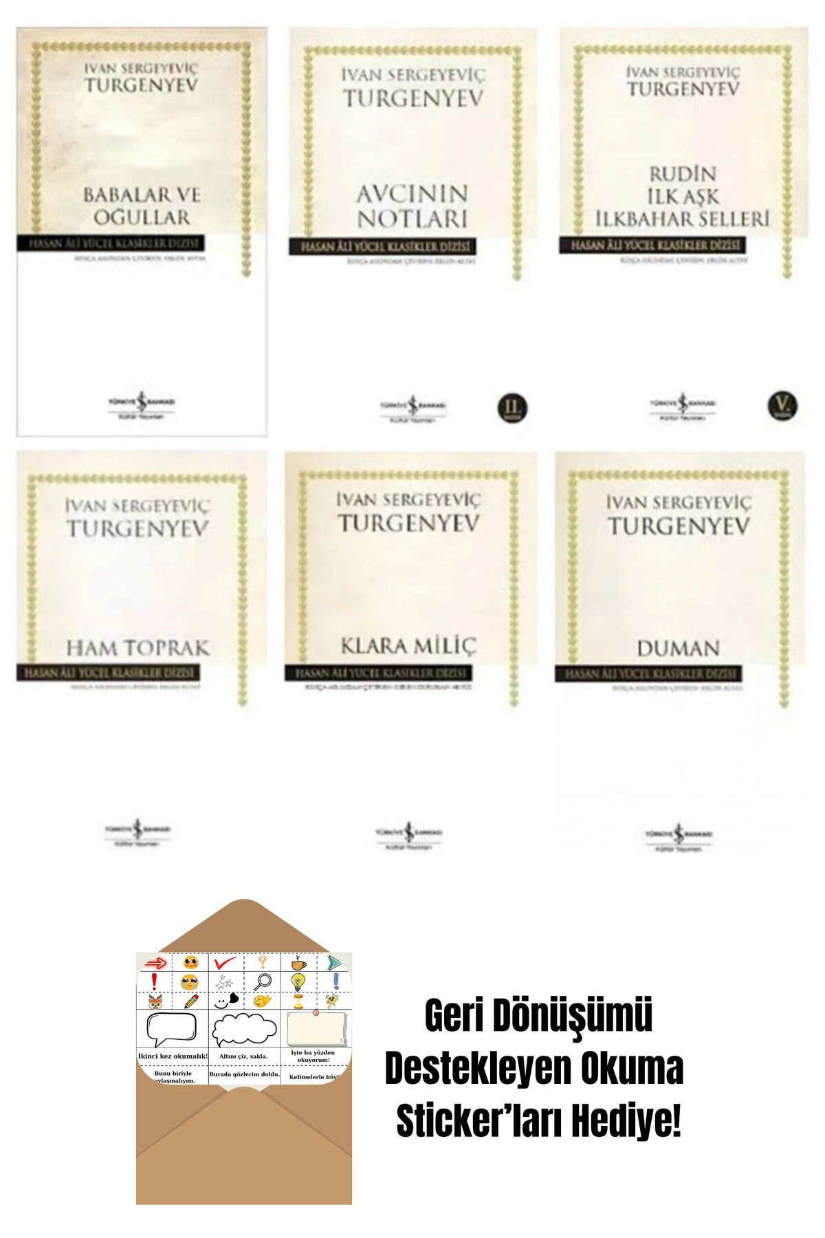 TÜRKİYE İŞ BANKASI KÜLTÜR YAYINLARI Turgenyev 6 Kitap Set + Okuma Sticker'ları
