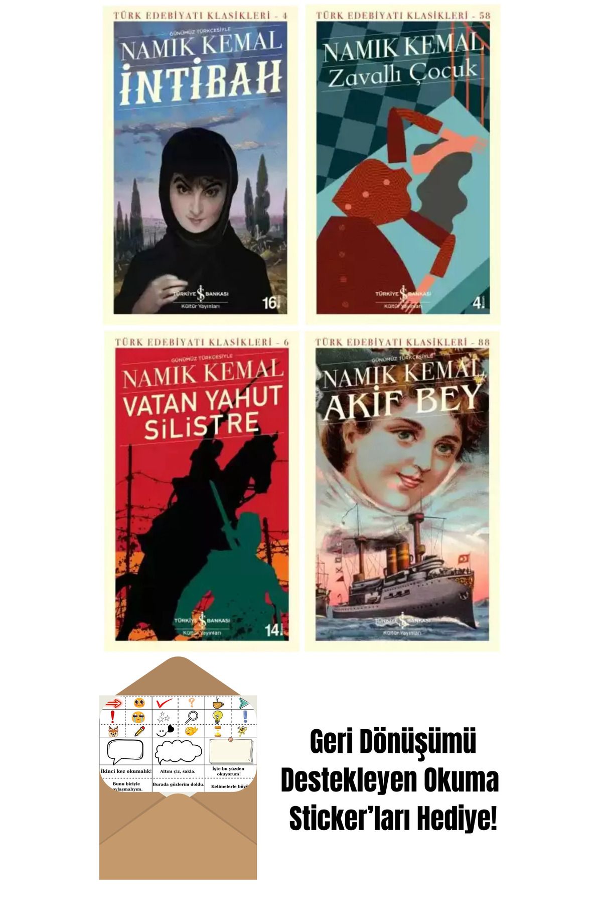 TÜRKİYE İŞ BANKASI KÜLTÜR YAYINLARI Namık Kemal 4 Kitap Set + Okuma Sticker'ları